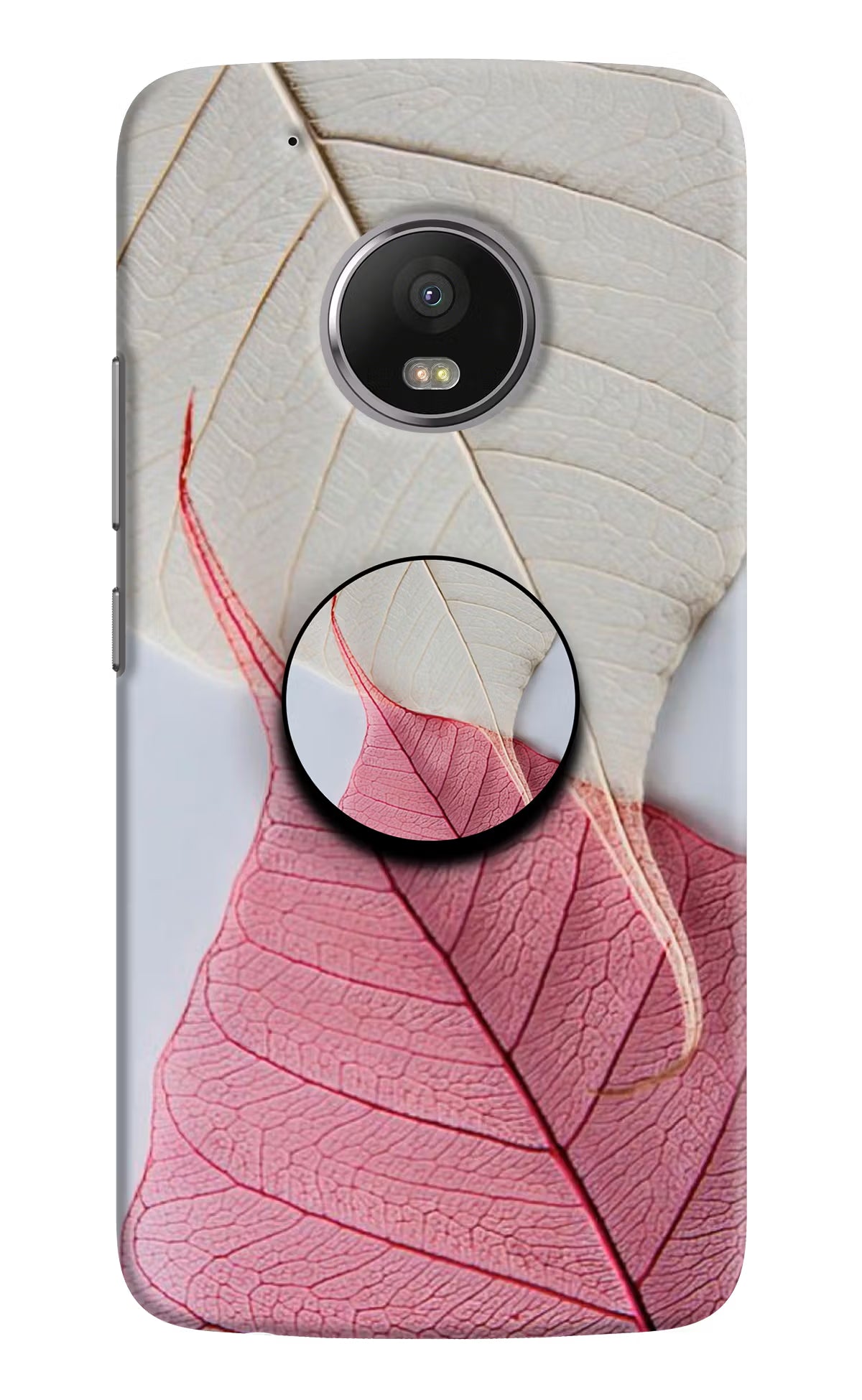 White Pink Leaf Moto G5 plus Pop Case - White Pink Leaf Moto G5 plus Pop Case by Casekaro White Pink Leaf Moto G5 plus Pop Case by Casekaro