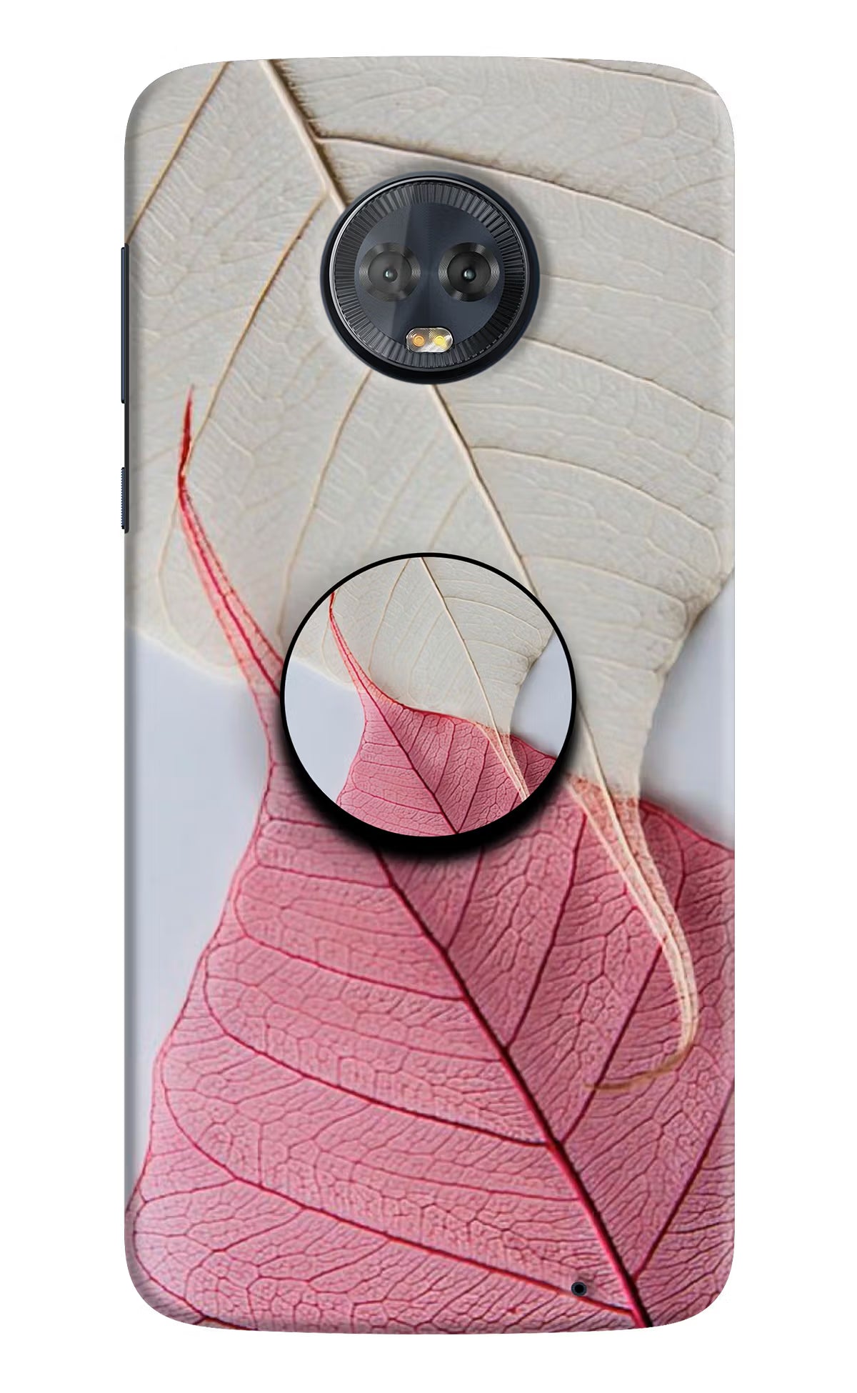 White Pink Leaf Moto G6 Pop Case - White Pink Leaf Moto G6 Pop Case by Casekaro White Pink Leaf Moto G6 Pop Case by Casekaro
