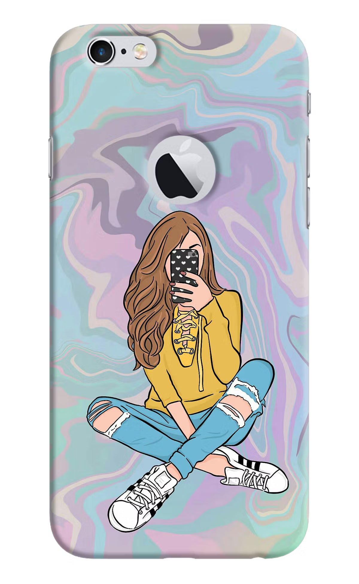 Selfie Girl iPhone 6 Logocut Back Cover - Selfie Girl iPhone 6 Logocut Hard Case Back Cover by Casekaro Selfie Girl iPhone 6 Logocut Hard Case Back Cover by Casekaro