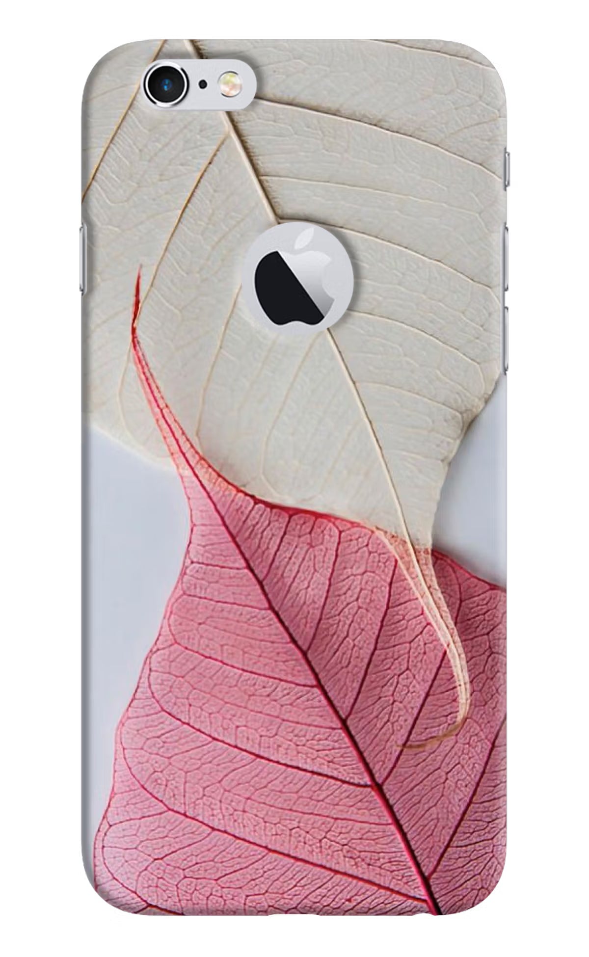 White Pink Leaf iPhone 6 Logocut Back Cover - White Pink Leaf iPhone 6 Logocut Hard Case Back Cover by Casekaro White Pink Leaf iPhone 6 Logocut Hard Case Back Cover by Casekaro