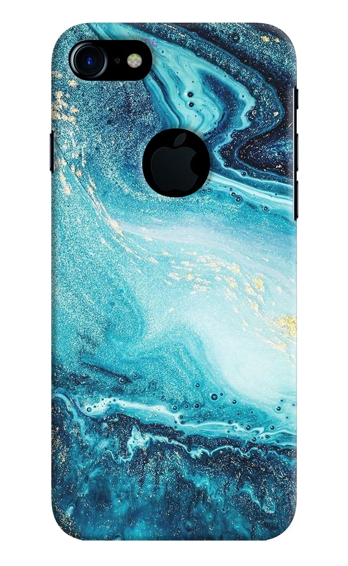 Blue Glitter Marble iPhone 7 Logocut Back Cover - Blue Glitter Marble iPhone 7 Logocut Hard Case Back Cover by Casekaro Blue Glitter Marble iPhone 7 Logocut Hard Case Back Cover by Casekaro