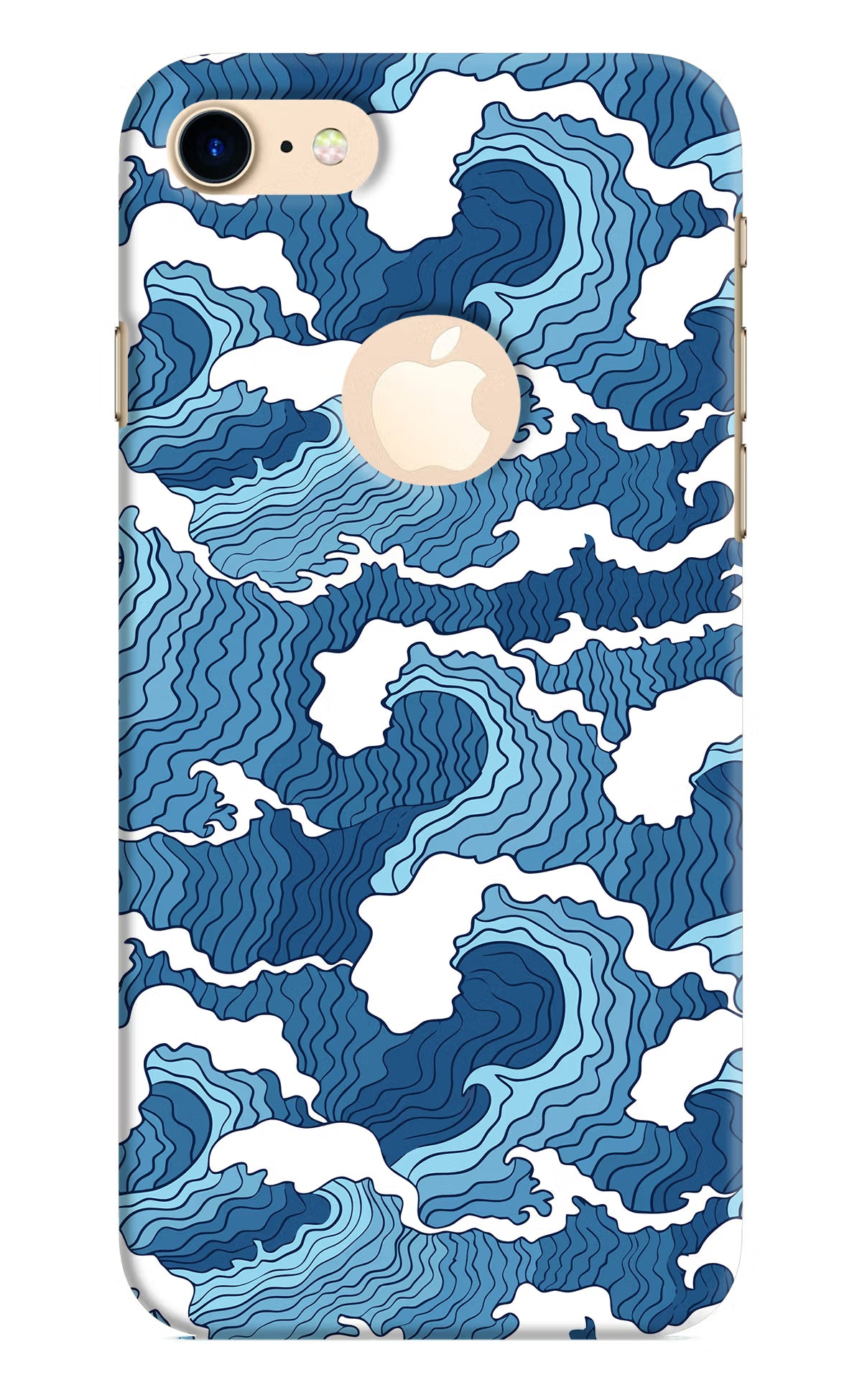 Blue Waves iPhone 8 Logocut Back Cover - Blue Waves iPhone 8 Logocut Hard Case Back Cover by Casekaro Blue Waves iPhone 8 Logocut Hard Case Back Cover by Casekaro
