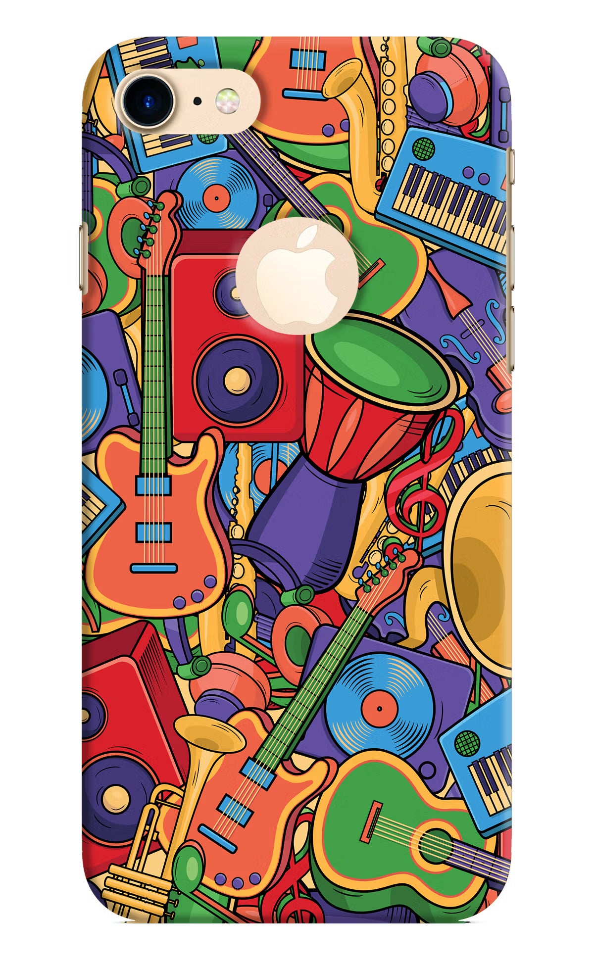 Music Instrument Doodle iPhone 8 Logocut Back Cover - Music Instrument Doodle iPhone 8 Logocut Hard Case Back Cover by Casekaro Music Instrument Doodle iPhone 8 Logocut Hard Case Back Cover by Casekaro