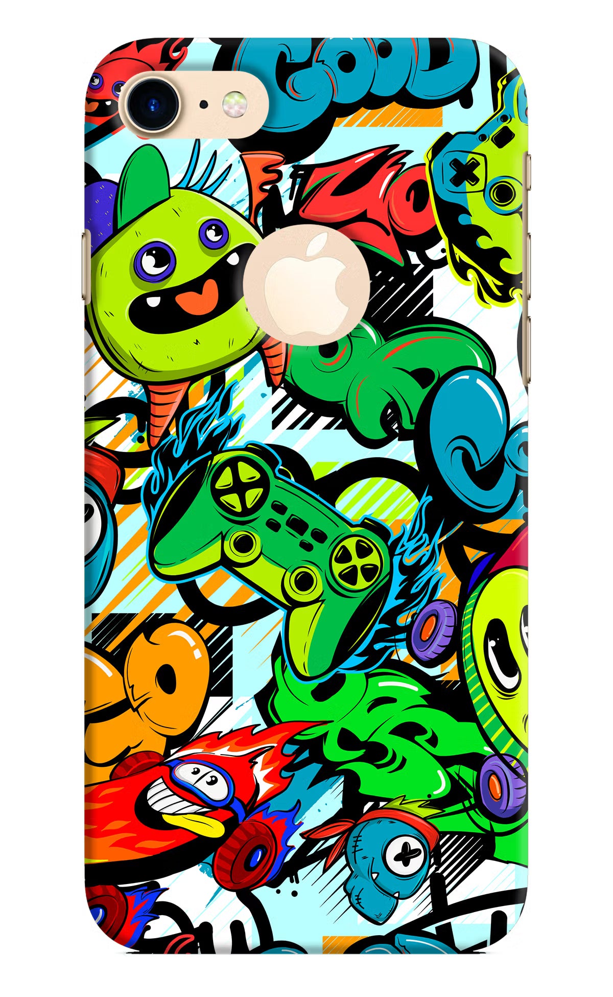 Game Doodle iPhone 8 Logocut Back Cover - Game Doodle iPhone 8 Logocut Hard Case Back Cover by Casekaro Game Doodle iPhone 8 Logocut Hard Case Back Cover by Casekaro