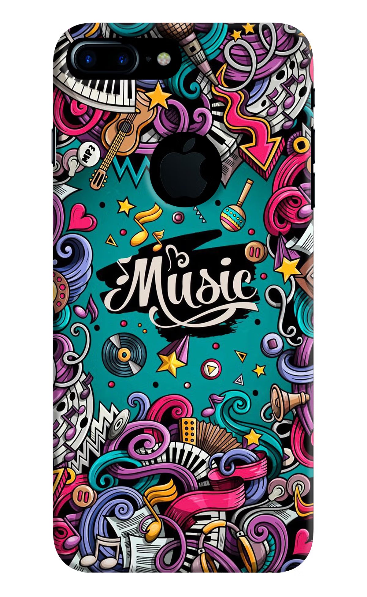 Music Graffiti iPhone 7 Plus Logocut Back Cover - Music Graffiti iPhone 7 Plus Logocut Hard Case Back Cover by Casekaro Music Graffiti iPhone 7 Plus Logocut Hard Case Back Cover by Casekaro