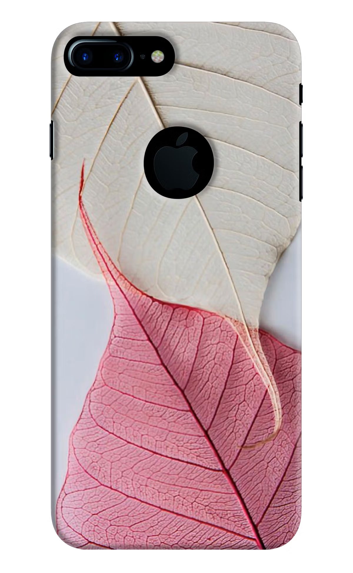 White Pink Leaf iPhone 7 Plus Logocut Back Cover - White Pink Leaf iPhone 7 Plus Logocut Hard Case Back Cover by Casekaro White Pink Leaf iPhone 7 Plus Logocut Hard Case Back Cover by Casekaro