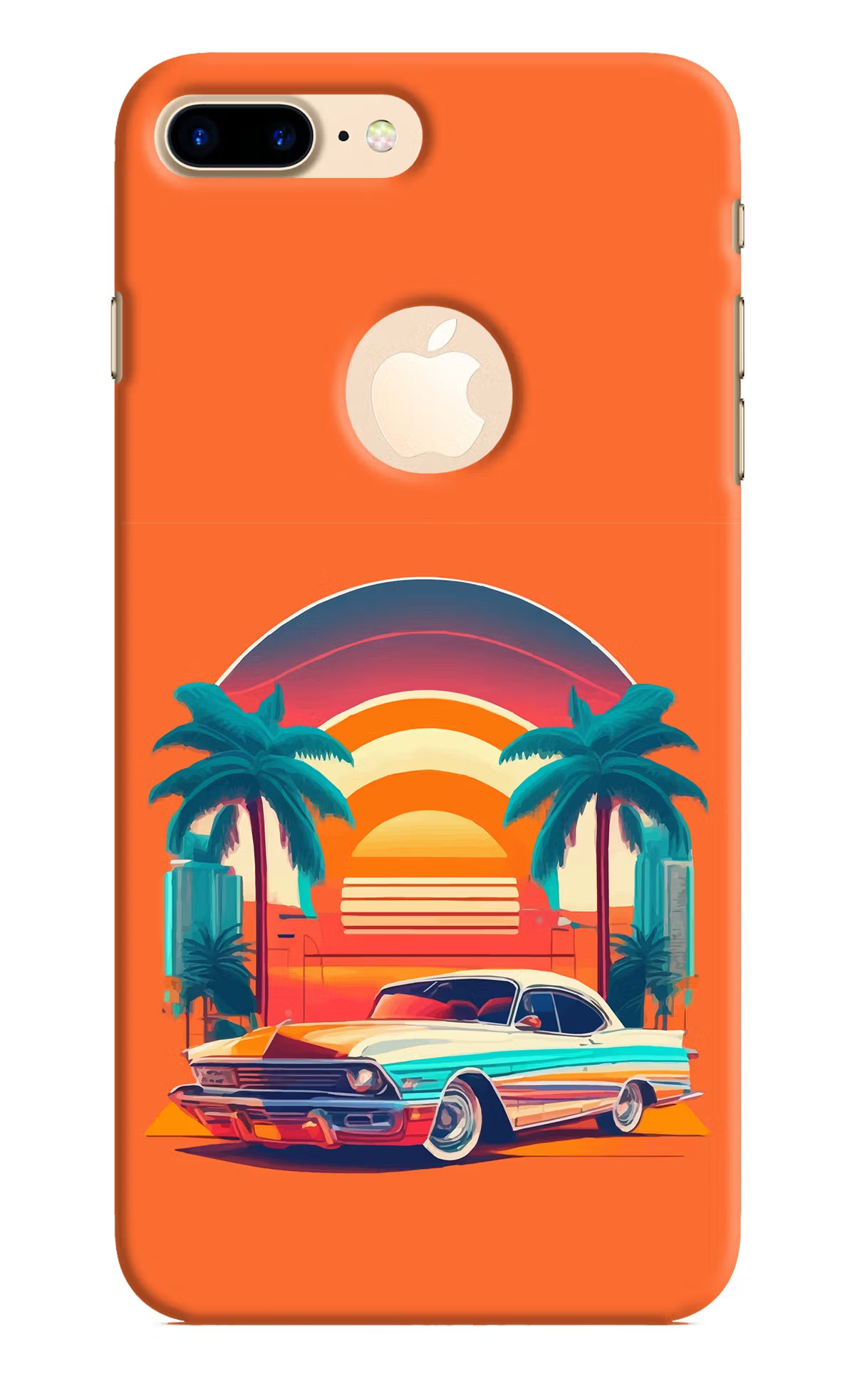 Palm Drive 80s iPhone 8 Plus Logocut Back Cover - Palm Drive 80s iPhone 8 Plus Logocut Hard Case Back Cover by Casekaro Palm Drive 80s iPhone 8 Plus Logocut Hard Case Back Cover by Casekaro