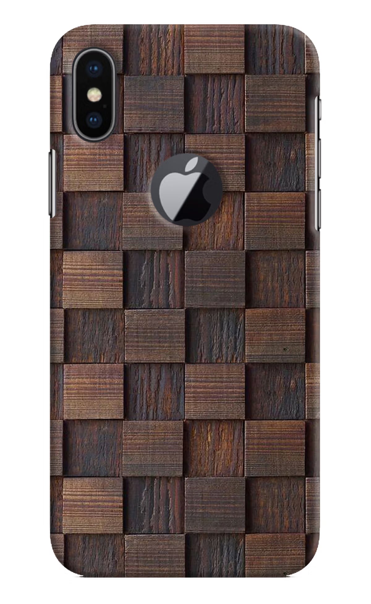 Wooden Cube Design iPhone X Logocut Back Cover - Wooden Cube Design iPhone X Logocut Hard Case Back Cover by Casekaro Wooden Cube Design iPhone X Logocut Hard Case Back Cover by Casekaro