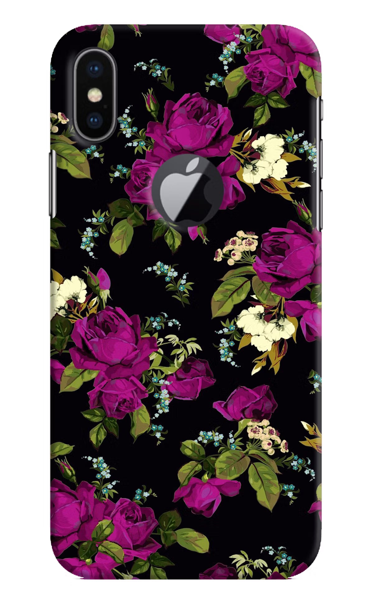 Flowers iPhone X Logocut Back Cover - Flowers iPhone X Logocut Hard Case Back Cover by Casekaro Flowers iPhone X Logocut Hard Case Back Cover by Casekaro