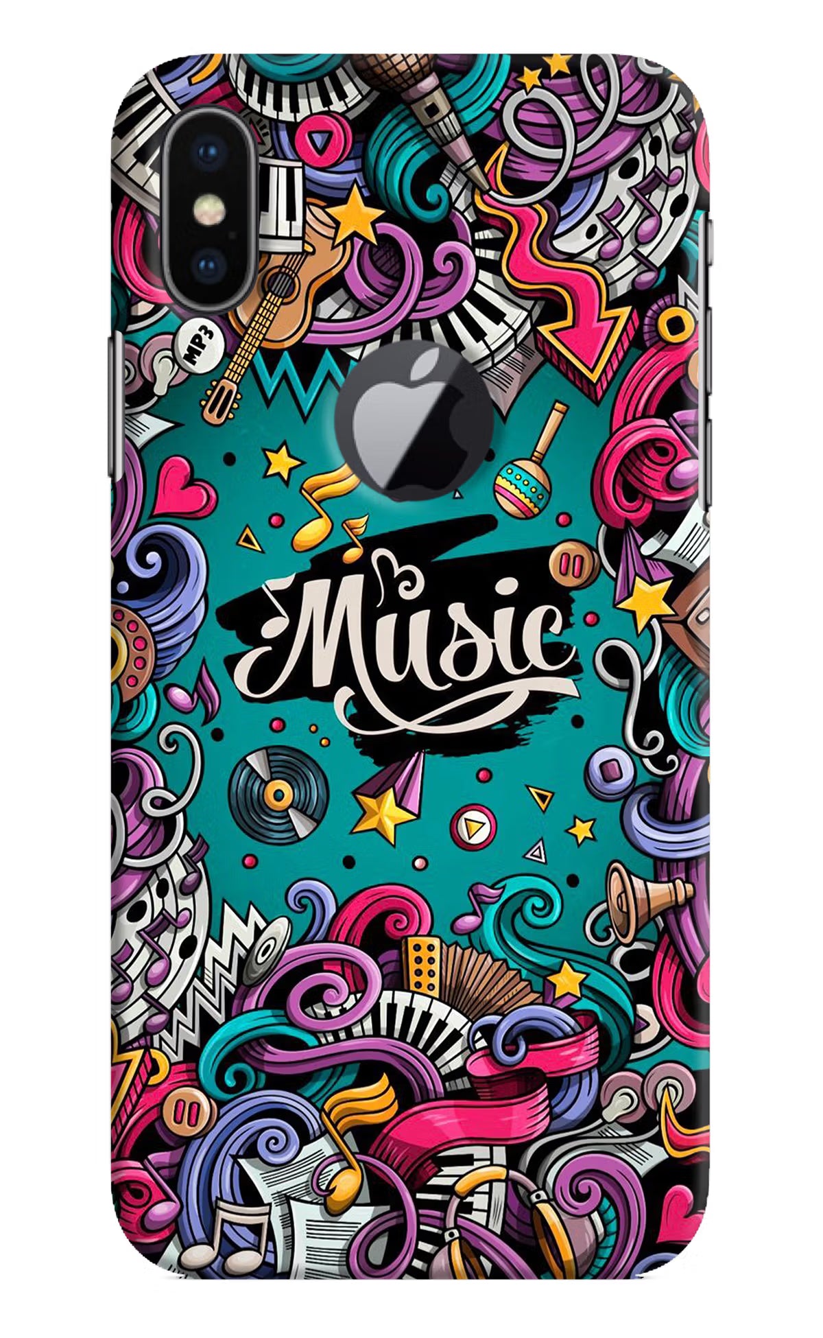 Music Graffiti iPhone X Logocut Back Cover - Music Graffiti iPhone X Logocut Hard Case Back Cover by Casekaro Music Graffiti iPhone X Logocut Hard Case Back Cover by Casekaro