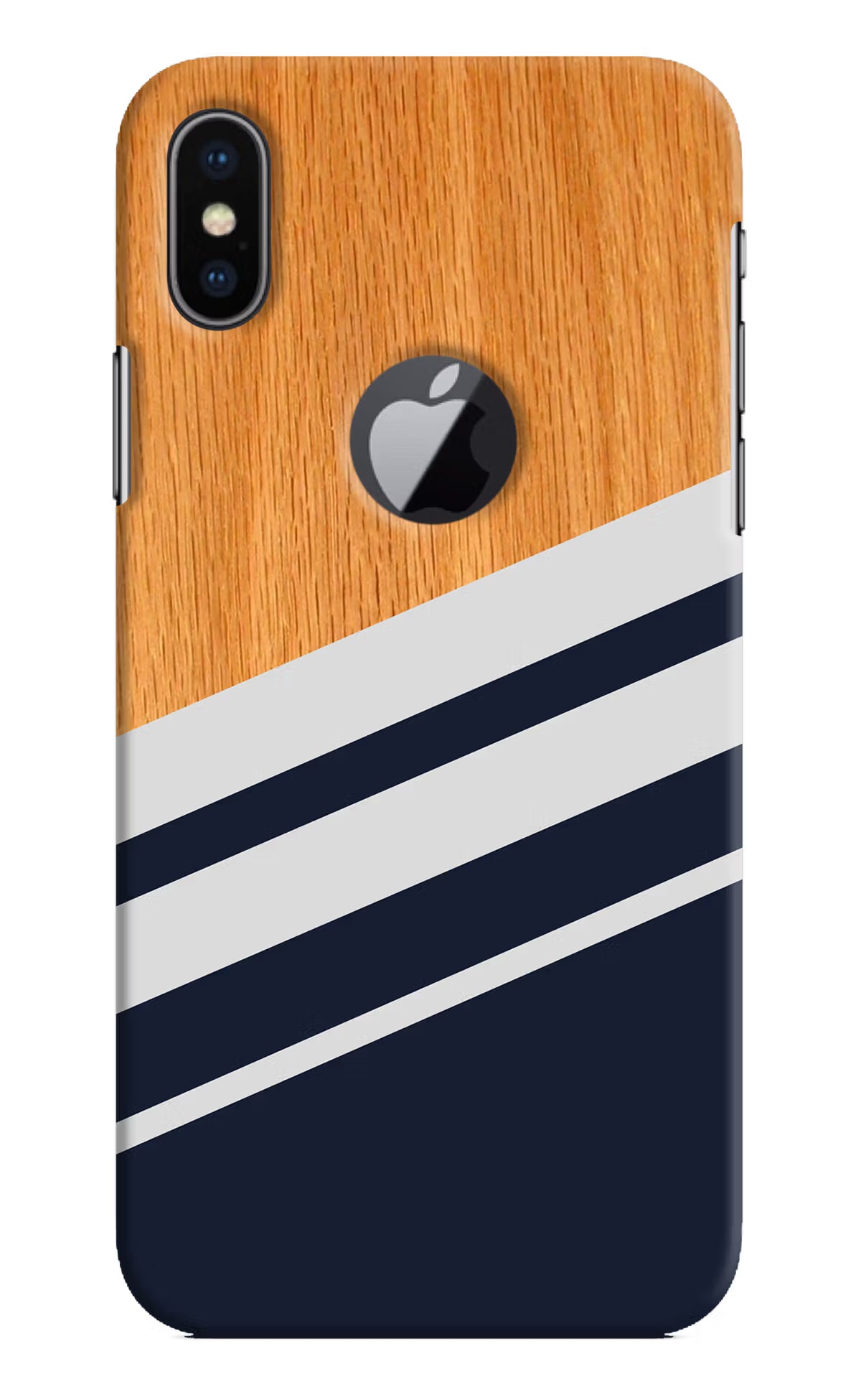 Blue and white wooden iPhone X Logocut Back Cover - Blue and white wooden iPhone X Logocut Hard Case Back Cover by Casekaro Blue and white wooden iPhone X Logocut Hard Case Back Cover by Casekaro