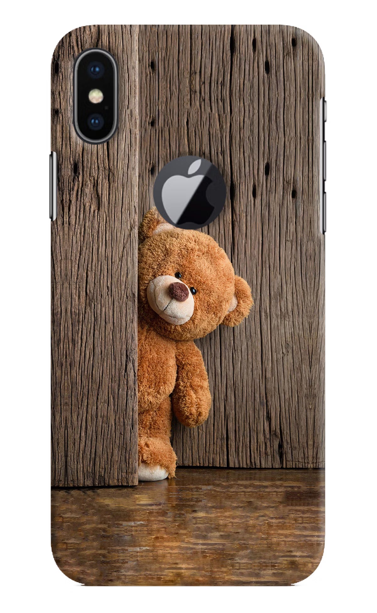 Teddy Wooden iPhone X Logocut Back Cover - Teddy Wooden iPhone X Logocut Hard Case Back Cover by Casekaro Teddy Wooden iPhone X Logocut Hard Case Back Cover by Casekaro