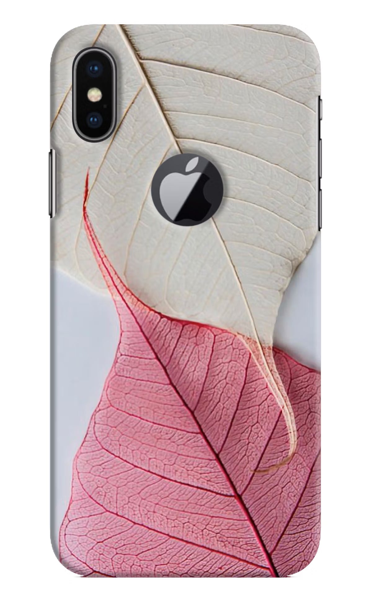 White Pink Leaf iPhone X Logocut Back Cover - White Pink Leaf iPhone X Logocut Hard Case Back Cover by Casekaro White Pink Leaf iPhone X Logocut Hard Case Back Cover by Casekaro
