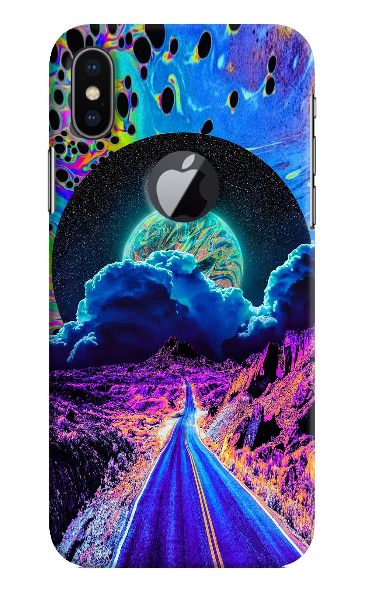 Psychedelic Painting iPhone X Logocut Back Cover - Psychedelic Painting iPhone X Logocut Hard Case Back Cover by Casekaro Psychedelic Painting iPhone X Logocut Hard Case Back Cover by Casekaro