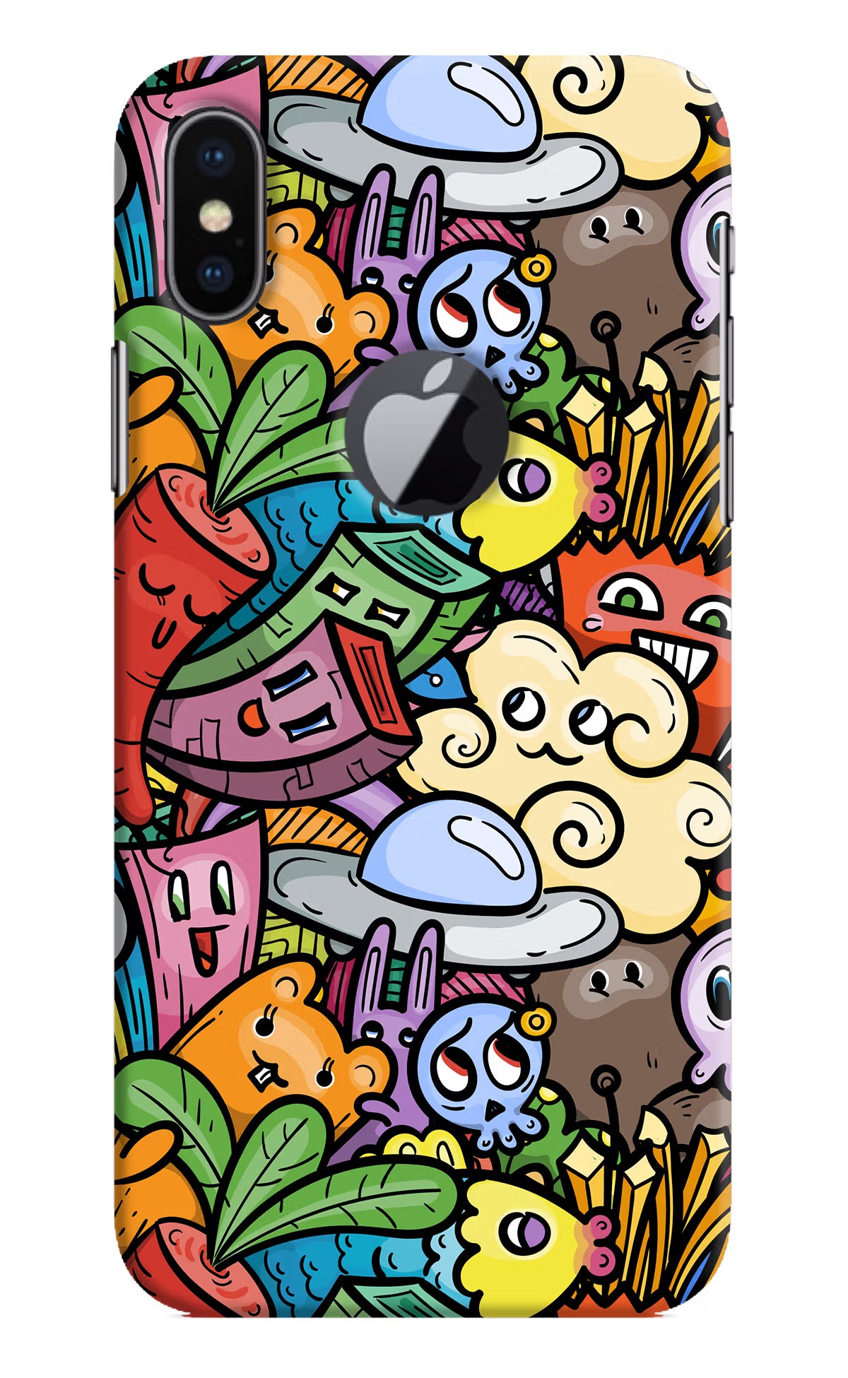 Veggie Doodle iPhone X Logocut Back Cover - Veggie Doodle iPhone X Logocut Hard Case Back Cover by Casekaro Veggie Doodle iPhone X Logocut Hard Case Back Cover by Casekaro