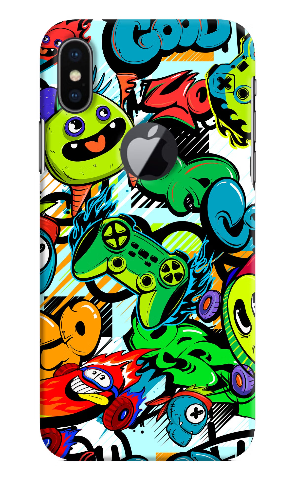Game Doodle iPhone X Logocut Back Cover - Game Doodle iPhone X Logocut Hard Case Back Cover by Casekaro Game Doodle iPhone X Logocut Hard Case Back Cover by Casekaro