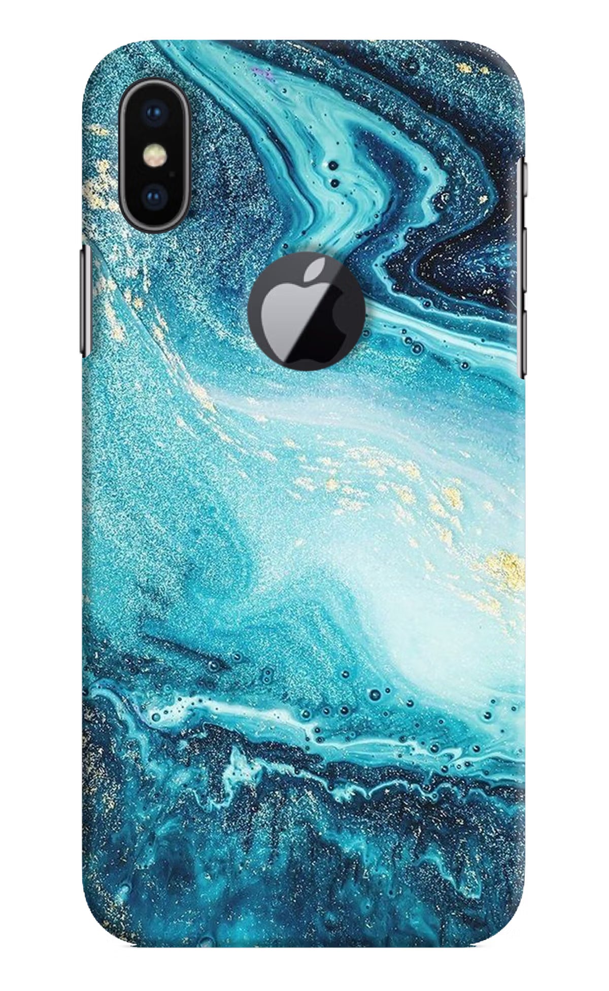 Blue Glitter Marble iPhone X Logocut Back Cover - Blue Glitter Marble iPhone X Logocut Hard Case Back Cover by Casekaro Blue Glitter Marble iPhone X Logocut Hard Case Back Cover by Casekaro