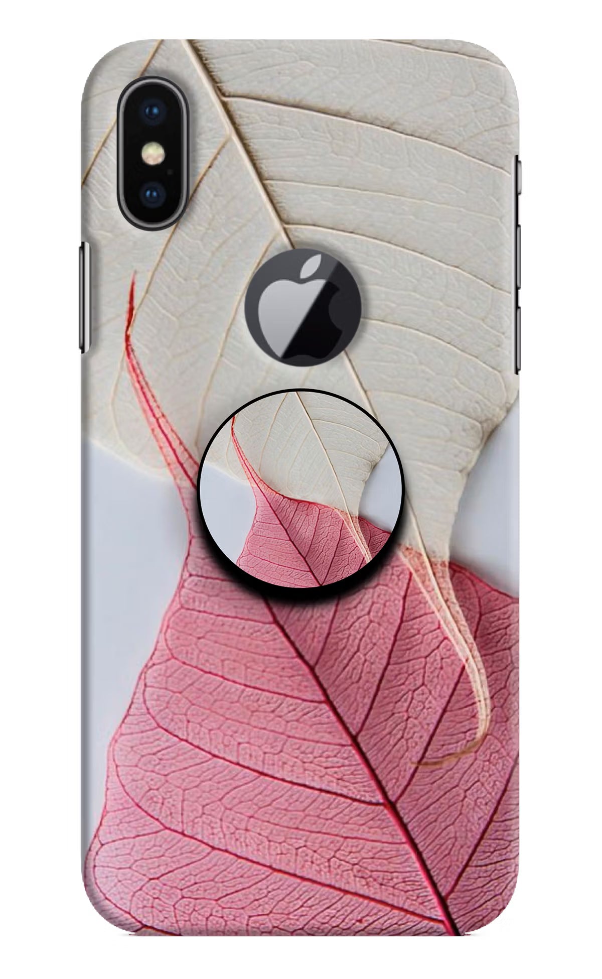 White Pink Leaf iPhone X Logocut Pop Case - White Pink Leaf iPhone X Logocut Pop Case by Casekaro White Pink Leaf iPhone X Logocut Pop Case by Casekaro