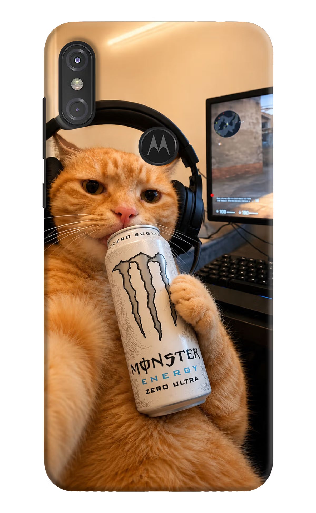 Gamer Cat Energy Moto One Power Back Cover - Gamer Cat Energy Moto One Power Back Cover Gamer Cat Energy Moto One Power Back Cover