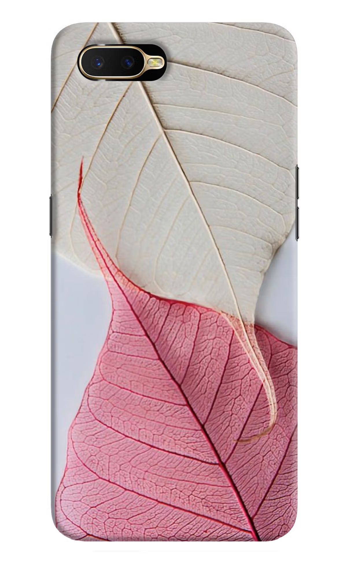 White Pink Leaf Oppo K1 Back Cover - White Pink Leaf Oppo K1 Hard Case Back Cover by Casekaro White Pink Leaf Oppo K1 Hard Case Back Cover by Casekaro