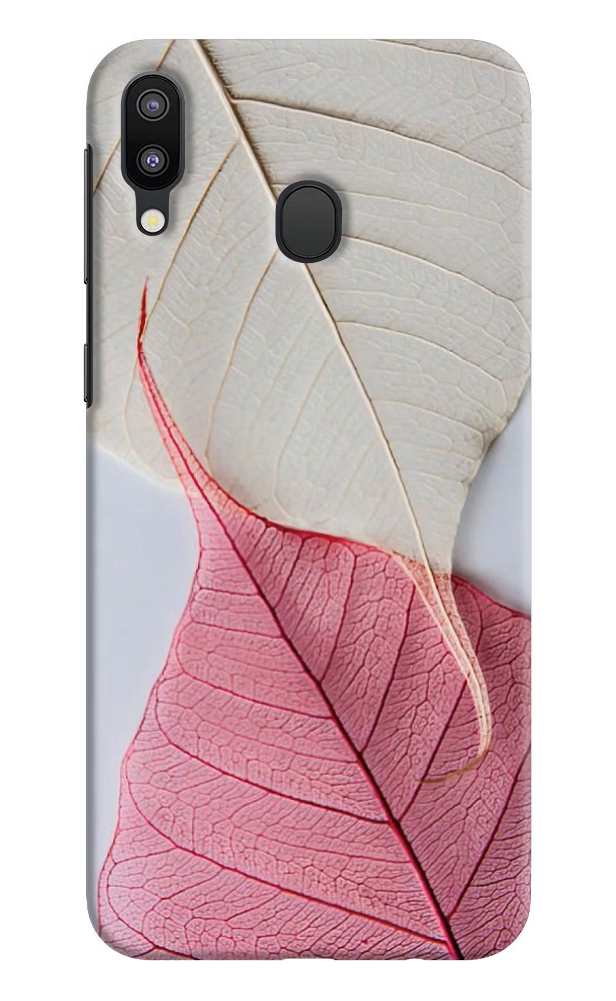 White Pink Leaf Samsung M20 Back Cover - White Pink Leaf Samsung M20 Hard Case Back Cover by Casekaro White Pink Leaf Samsung M20 Hard Case Back Cover by Casekaro