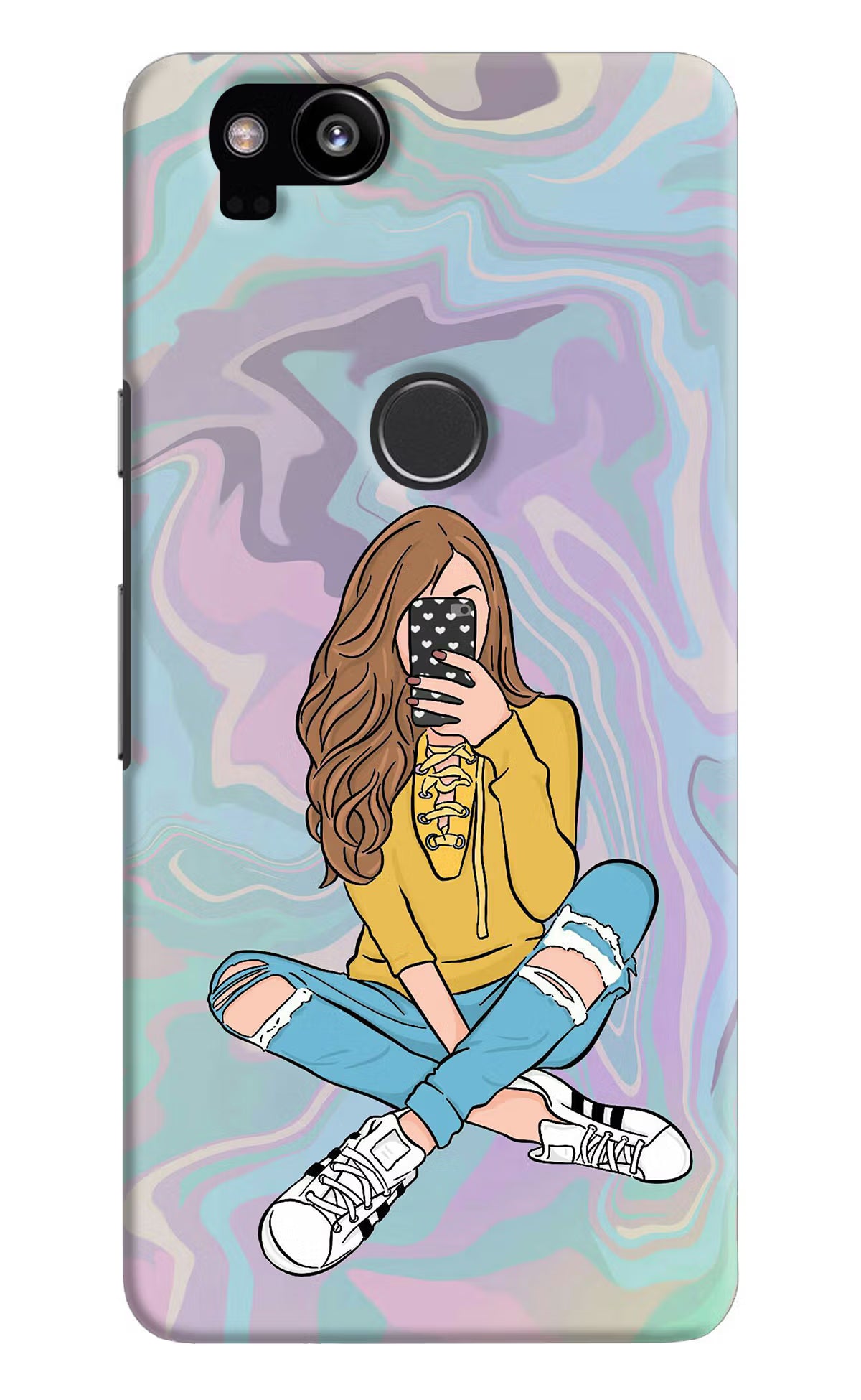 Selfie Girl Google Pixel 2 Hard Case Back Cover by Casekaro