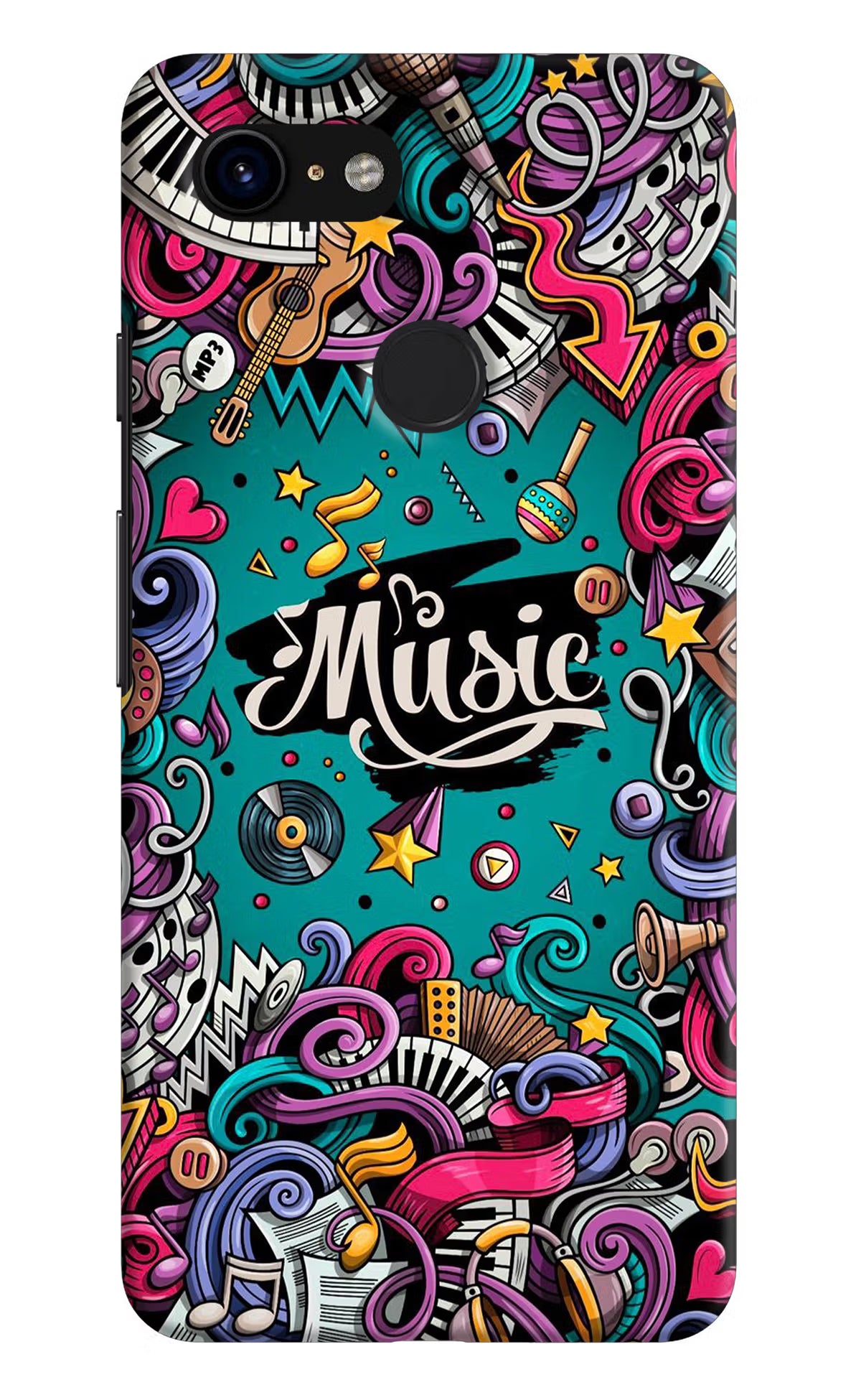 Music Graffiti Google Pixel 3 Back Cover - Music Graffiti Google Pixel 3 Hard Case Back Cover by Casekaro Music Graffiti Google Pixel 3 Hard Case Back Cover by Casekaro