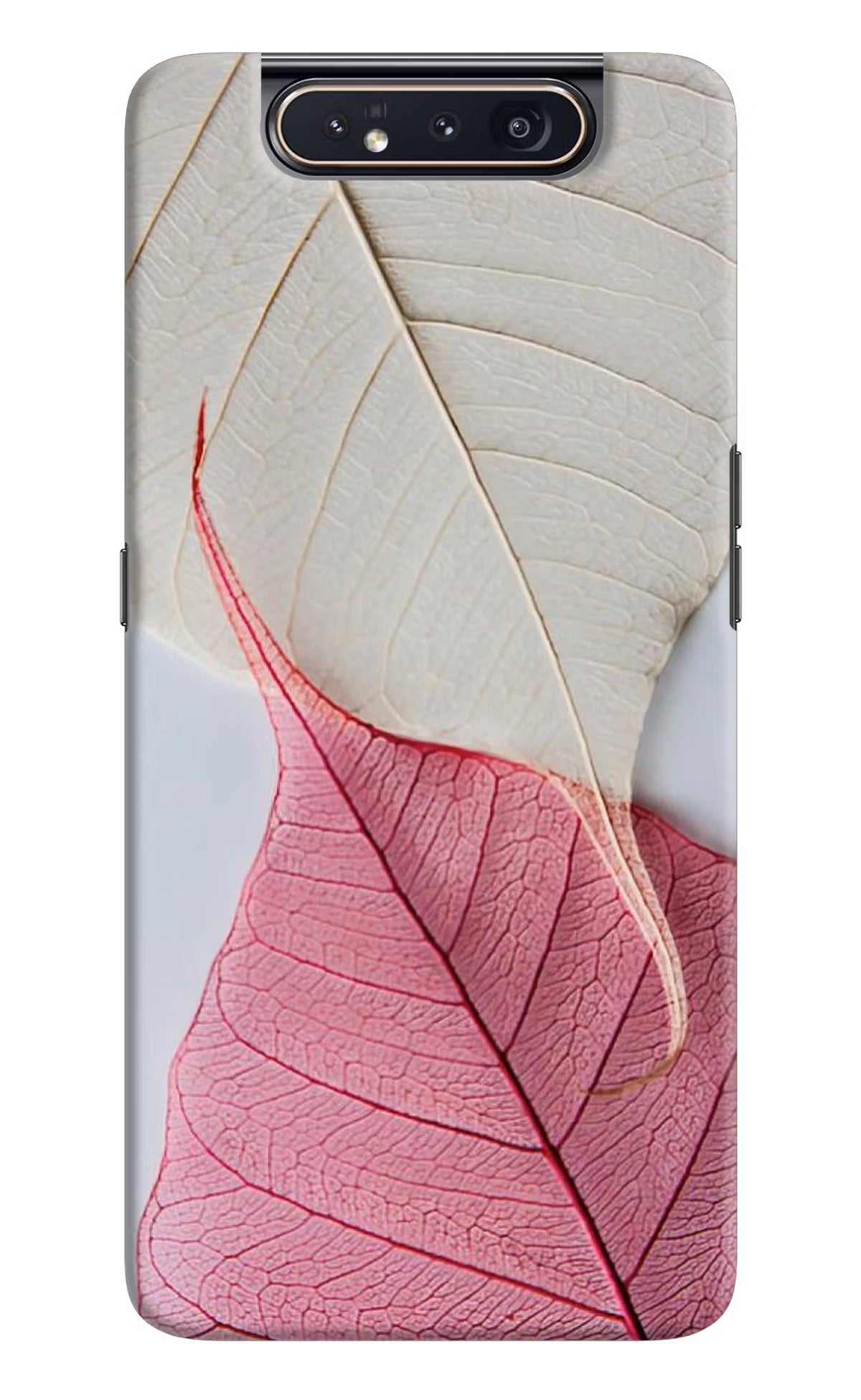 White Pink Leaf Samsung A80 Back Cover - White Pink Leaf Samsung A80 Hard Case Back Cover by Casekaro White Pink Leaf Samsung A80 Hard Case Back Cover by Casekaro