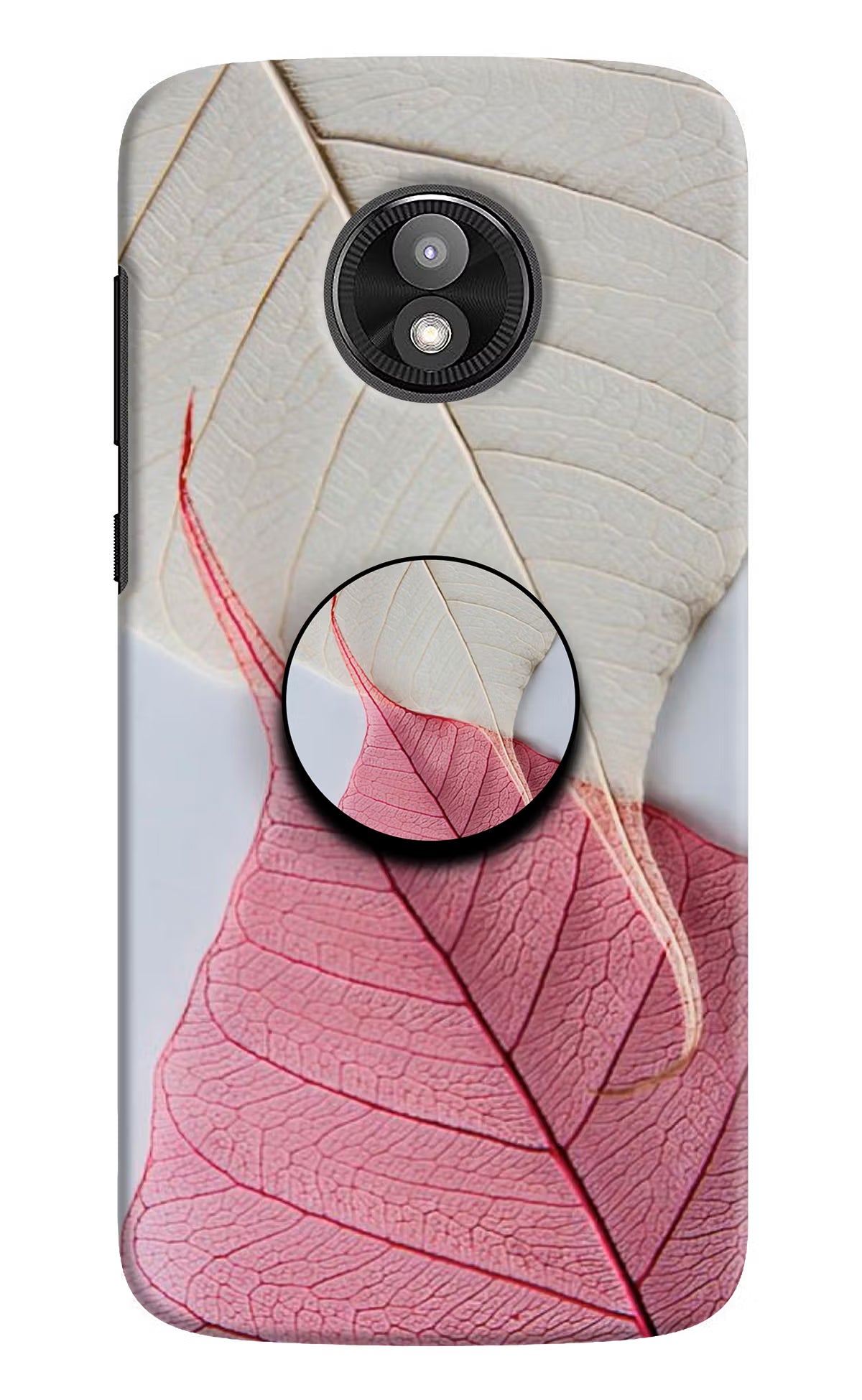 White Pink Leaf Moto E5 Play Pop Case - White Pink Leaf Moto E5 Play Pop Case by Casekaro White Pink Leaf Moto E5 Play Pop Case by Casekaro