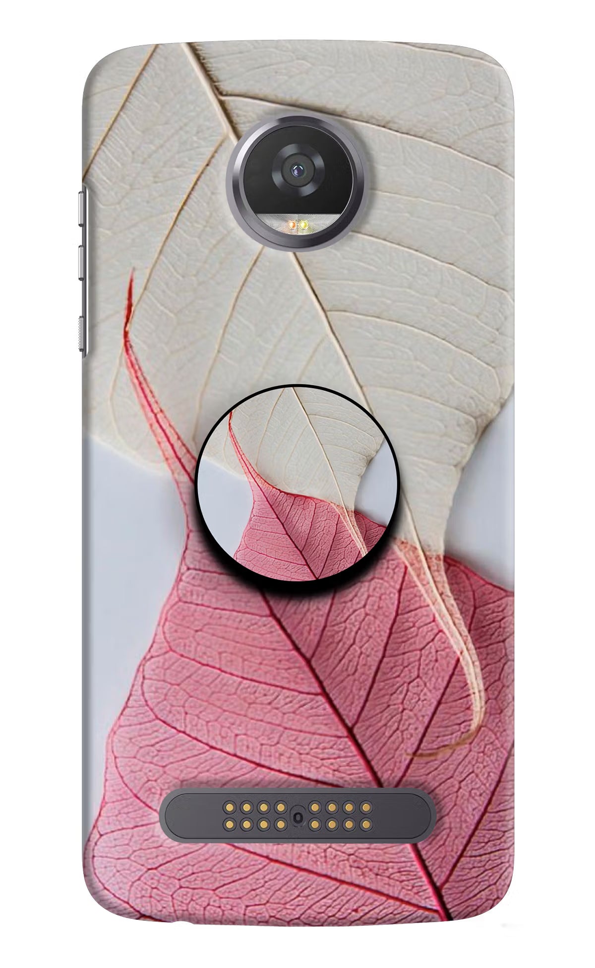 White Pink Leaf Moto Z2 Play Pop Case - White Pink Leaf Moto Z2 Play Pop Case by Casekaro White Pink Leaf Moto Z2 Play Pop Case by Casekaro