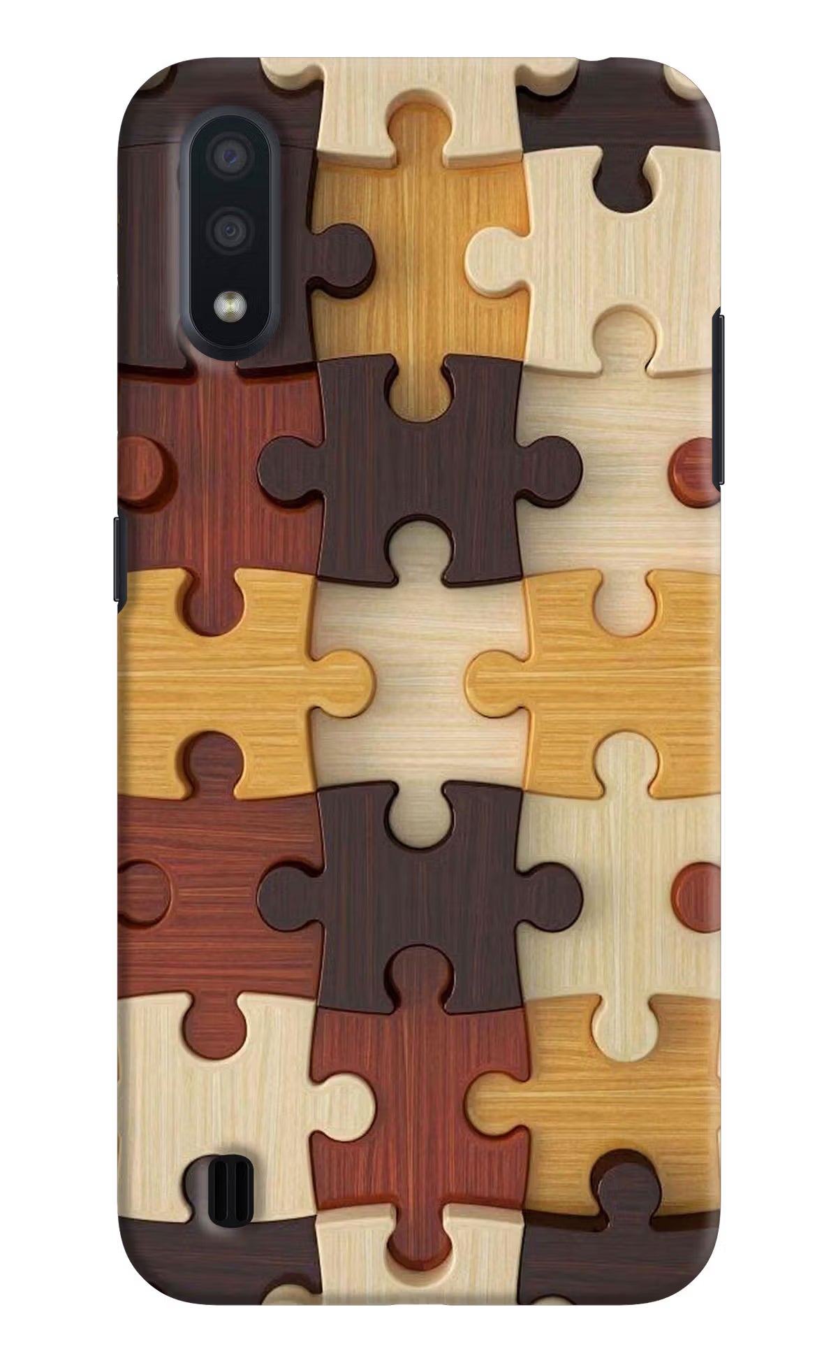 Wooden Puzzle Samsung M01 Back Cover - Wooden Puzzle Samsung M01 Hard Case Back Cover by Casekaro Wooden Puzzle Samsung M01 Hard Case Back Cover by Casekaro