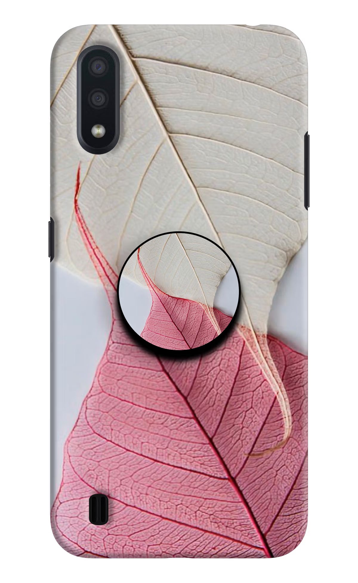 White Pink Leaf Samsung M01 Pop Case - White Pink Leaf Samsung M01 Pop Case by Casekaro White Pink Leaf Samsung M01 Pop Case by Casekaro