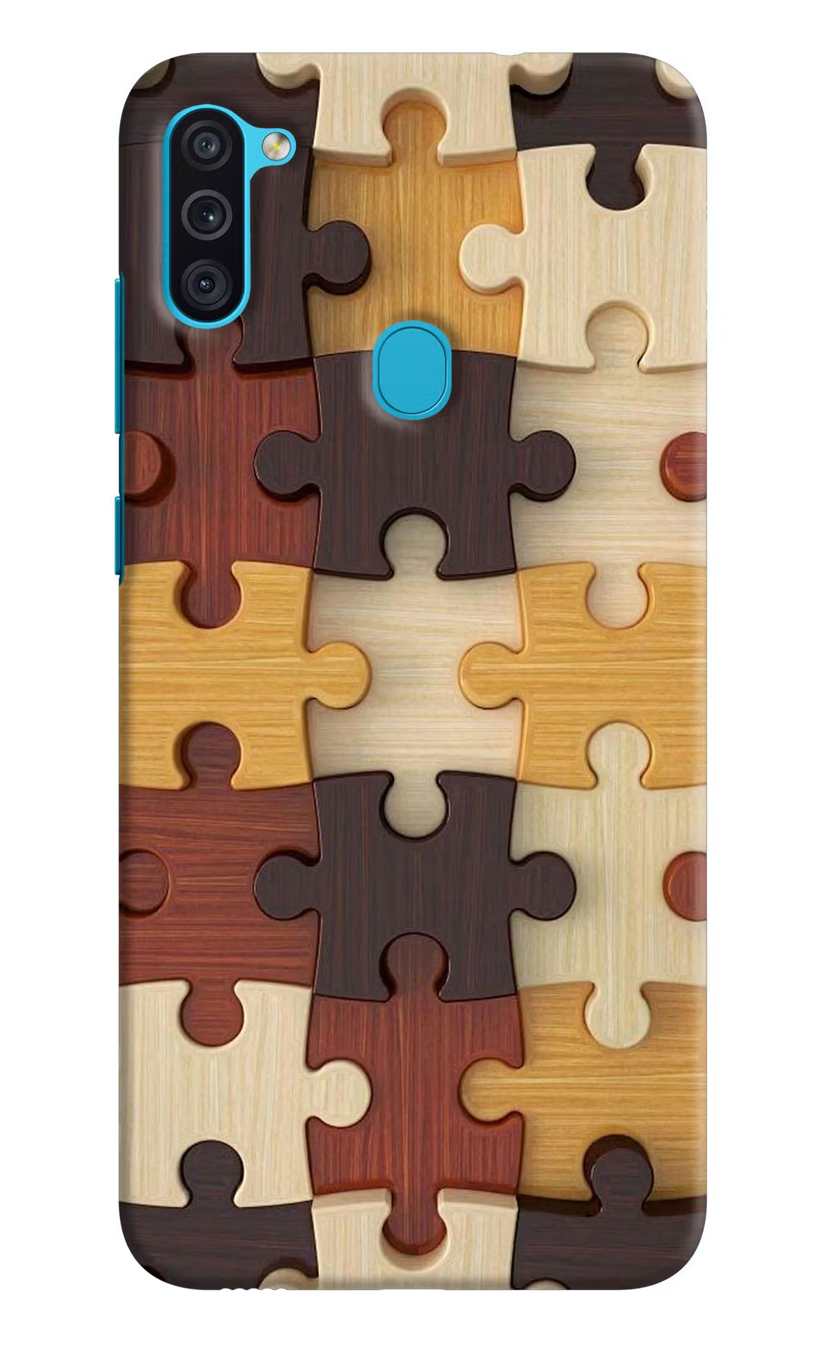Wooden Puzzle Samsung M11 Back Cover - Wooden Puzzle Samsung M11 Hard Case Back Cover by Casekaro Wooden Puzzle Samsung M11 Hard Case Back Cover by Casekaro