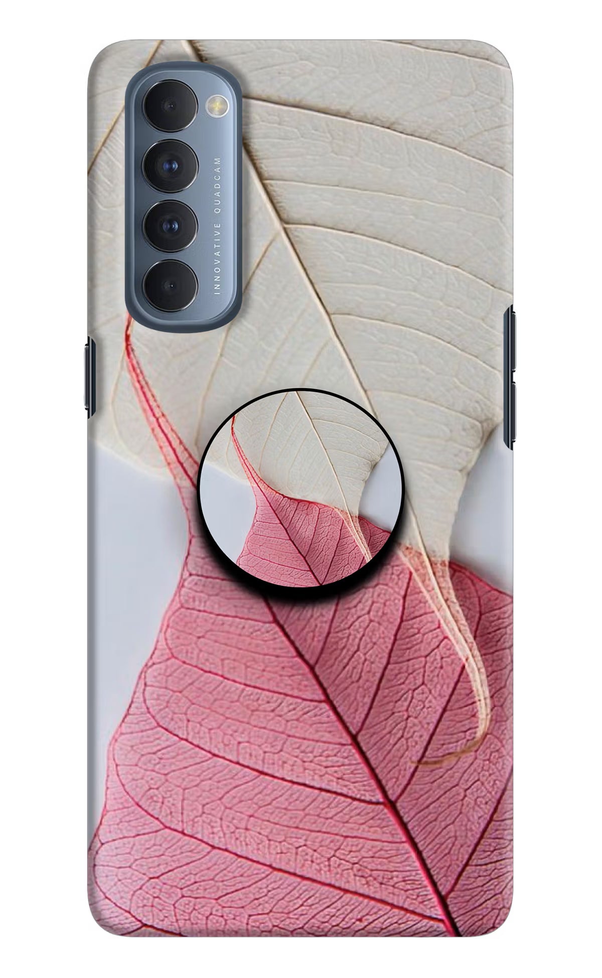 White Pink Leaf Oppo Reno4 Pro Pop Case - White Pink Leaf Oppo Reno4 Pro Pop Case by Casekaro White Pink Leaf Oppo Reno4 Pro Pop Case by Casekaro