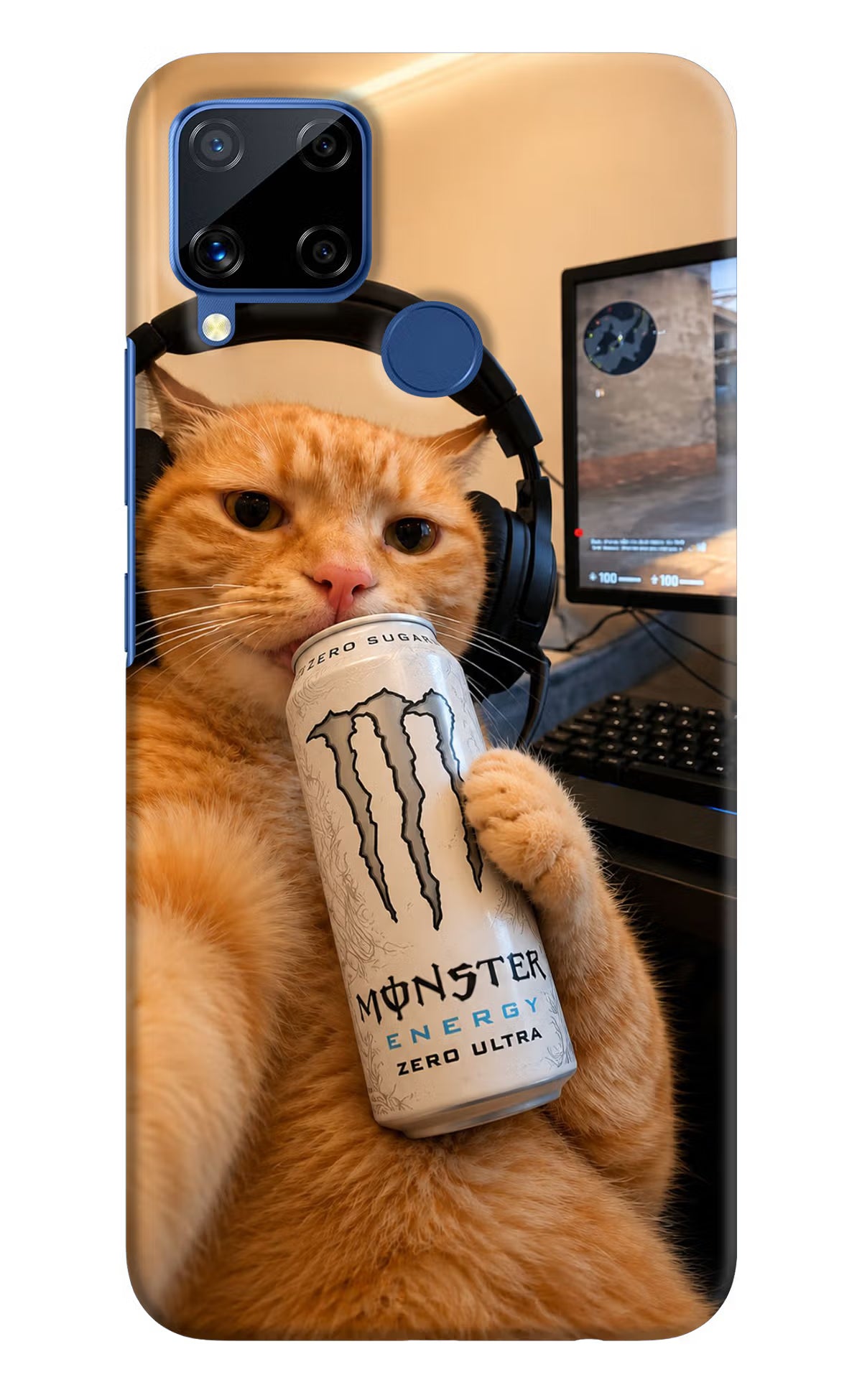 Gamer Cat Energy Realme C15 Back Cover - Gamer Cat Energy Realme C15 Back Cover Gamer Cat Energy Realme C15 Back Cover