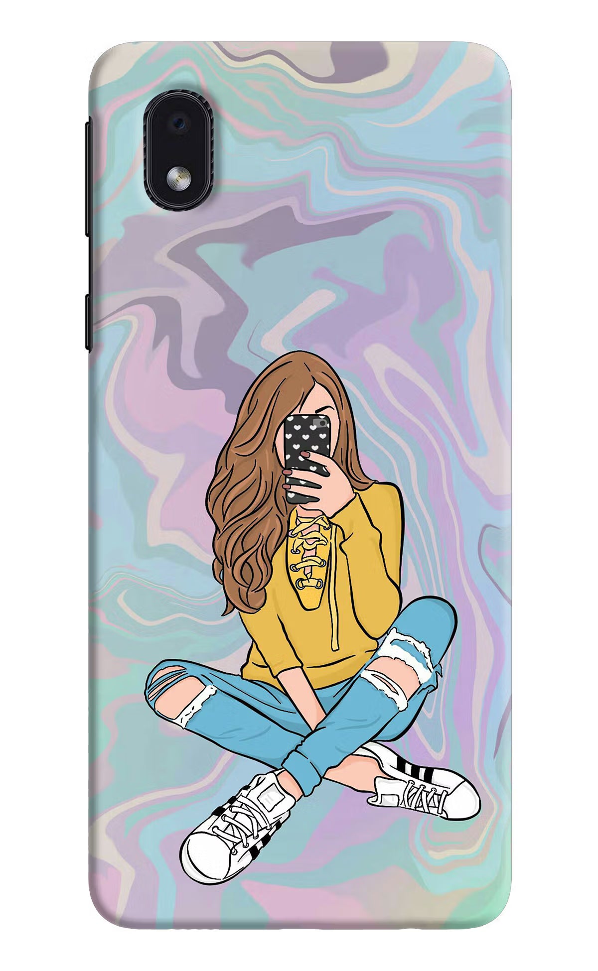Selfie Girl Samsung M01 Core Back Cover - Selfie Girl Samsung M01 Core Hard Case Back Cover by Casekaro Selfie Girl Samsung M01 Core Hard Case Back Cover by Casekaro