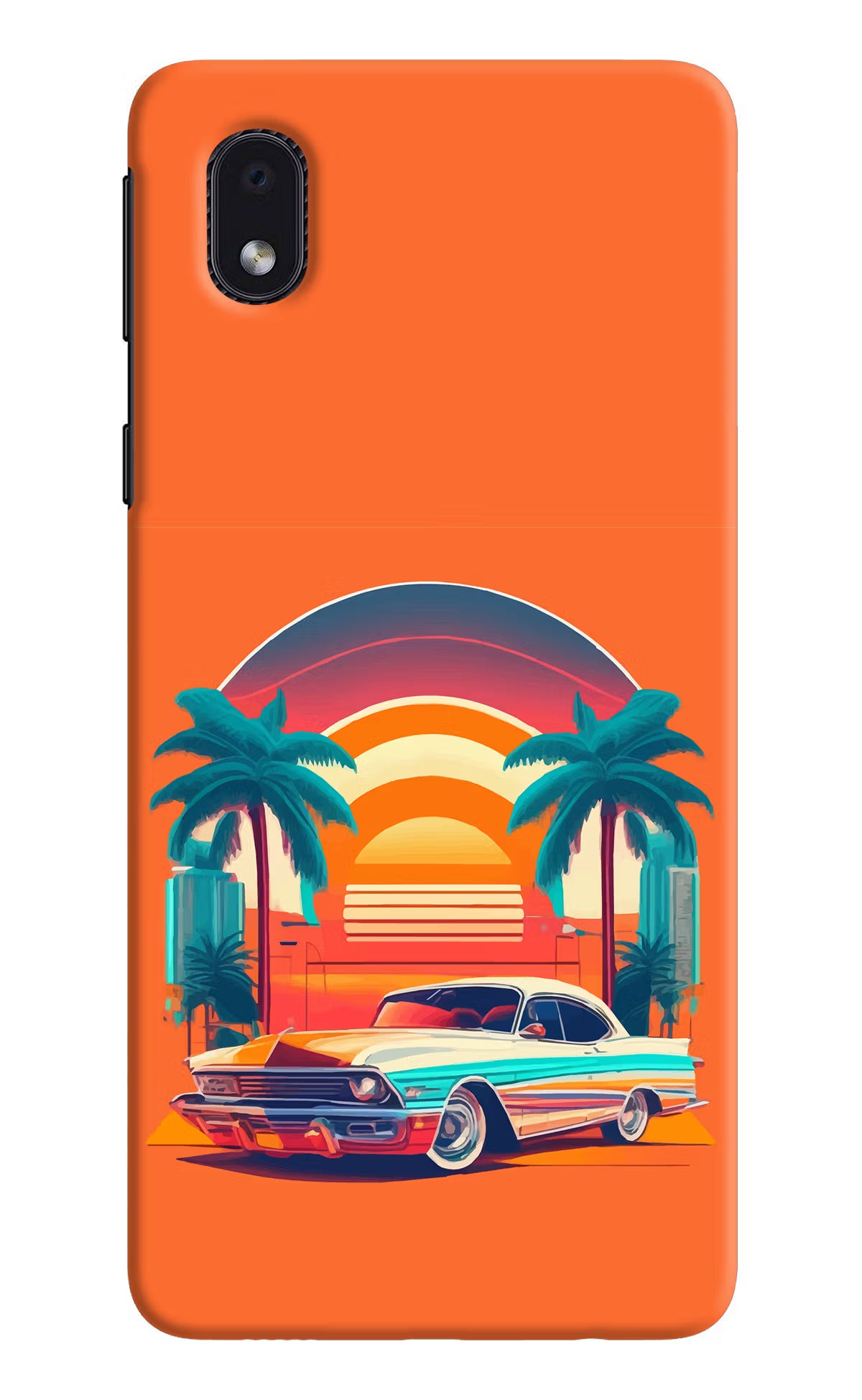 Palm Drive 80s Samsung M01 Core Back Cover - Palm Drive 80s Samsung M01 Core Hard Case Back Cover by Casekaro Palm Drive 80s Samsung M01 Core Hard Case Back Cover by Casekaro