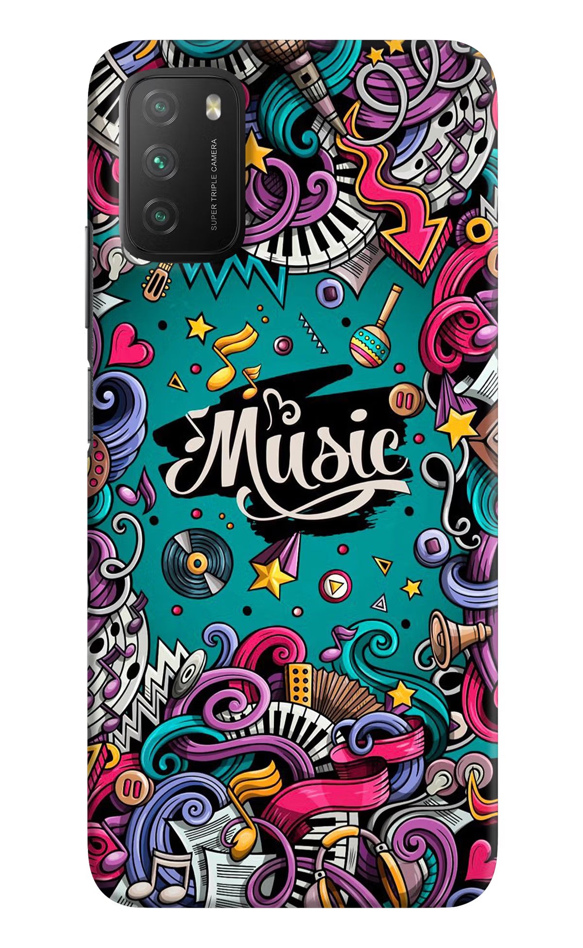 Music Graffiti Poco M3 Back Cover - Music Graffiti Poco M3 Hard Case Back Cover by Casekaro Music Graffiti Poco M3 Hard Case Back Cover by Casekaro