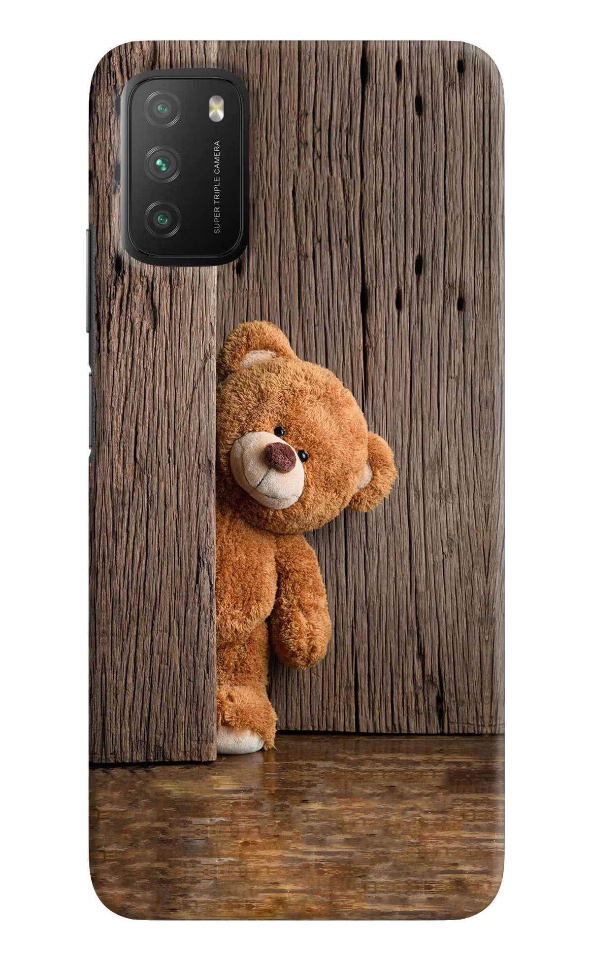 Teddy Wooden Poco M3 Back Cover - Teddy Wooden Poco M3 Hard Case Back Cover by Casekaro Teddy Wooden Poco M3 Hard Case Back Cover by Casekaro