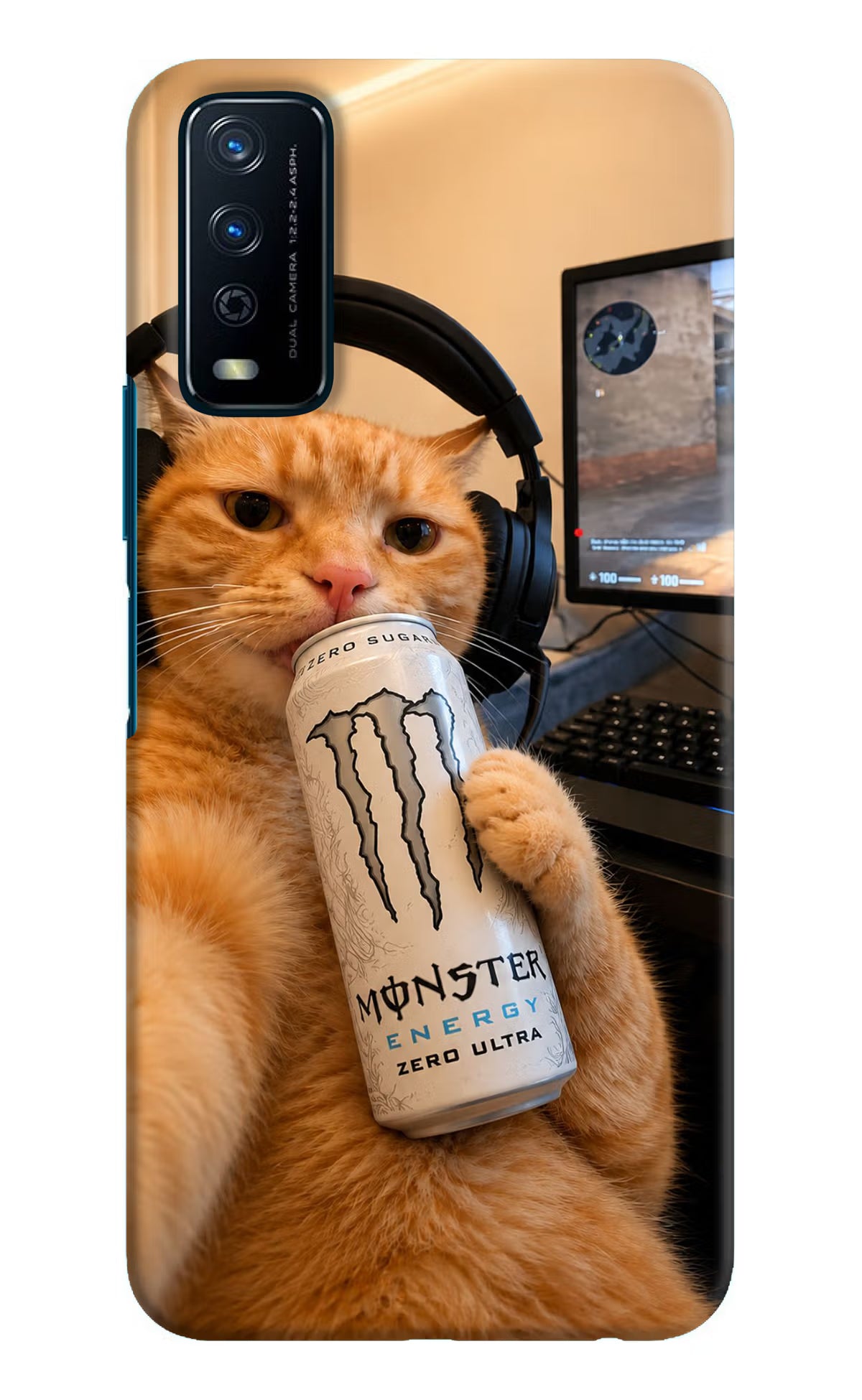 Gamer Cat Energy Vivo Y12s Back Cover - Gamer Cat Energy Vivo Y12s Back Cover Gamer Cat Energy Vivo Y12s Back Cover