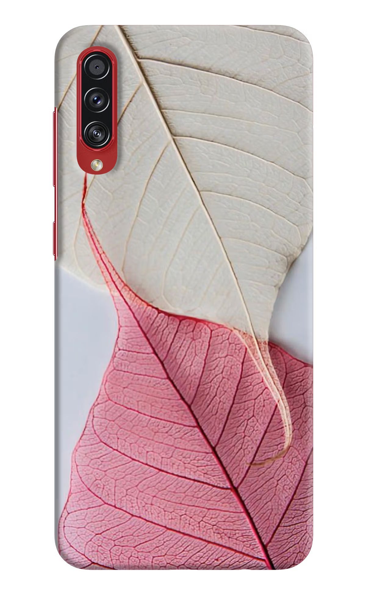 White Pink Leaf Samsung A70s Back Cover - White Pink Leaf Samsung A70s Hard Case Back Cover by Casekaro White Pink Leaf Samsung A70s Hard Case Back Cover by Casekaro