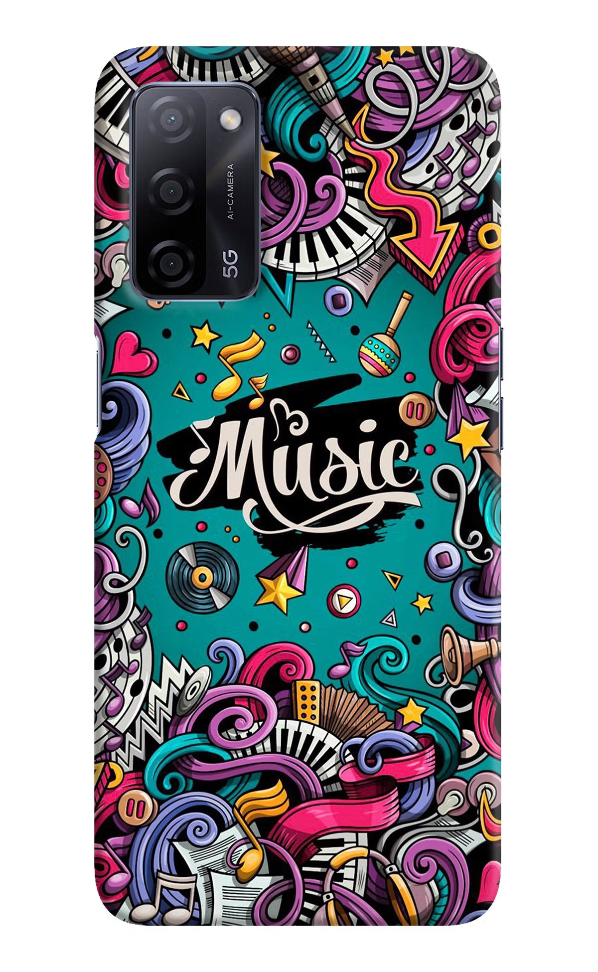 Music Graffiti Oppo A53s 5G Back Cover - Music Graffiti Oppo A53s 5G Hard Case Back Cover by Casekaro Music Graffiti Oppo A53s 5G Hard Case Back Cover by Casekaro