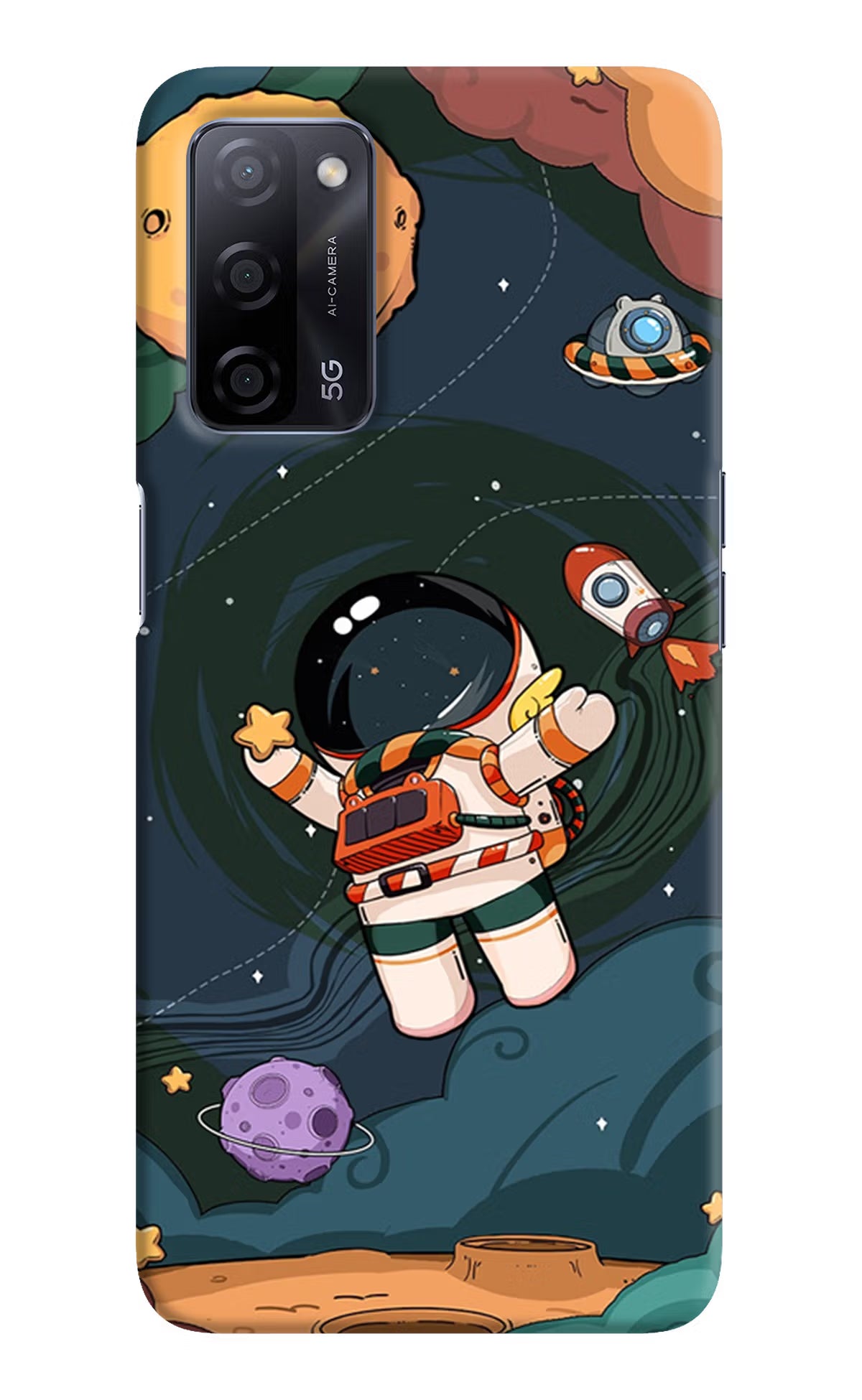 Cartoon Astronaut Oppo A53s 5G Back Cover - Cartoon Astronaut Oppo A53s 5G Hard Case Back Cover by Casekaro Cartoon Astronaut Oppo A53s 5G Hard Case Back Cover by Casekaro