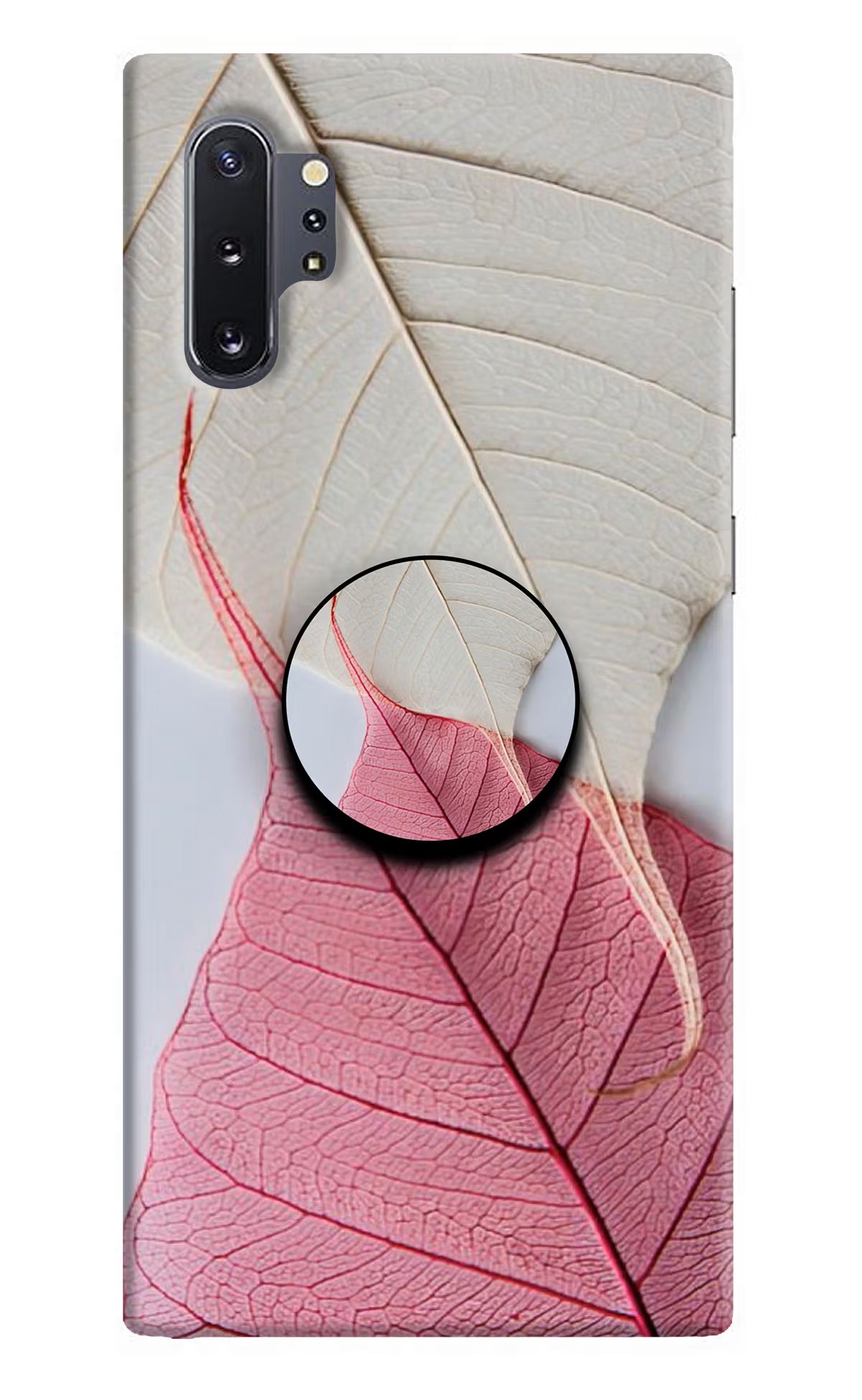 White Pink Leaf Samsung Note 10 Plus Pop Case - White Pink Leaf Samsung Note 10 Plus Pop Case by Casekaro White Pink Leaf Samsung Note 10 Plus Pop Case by Casekaro