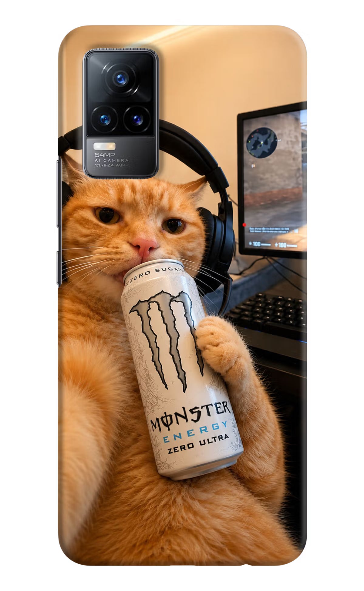 Gamer Cat Energy Vivo Y73/V21E 4G Back Cover - Gamer Cat Energy Vivo Y73/V21E 4G Back Cover Gamer Cat Energy Vivo Y73/V21E 4G Back Cover