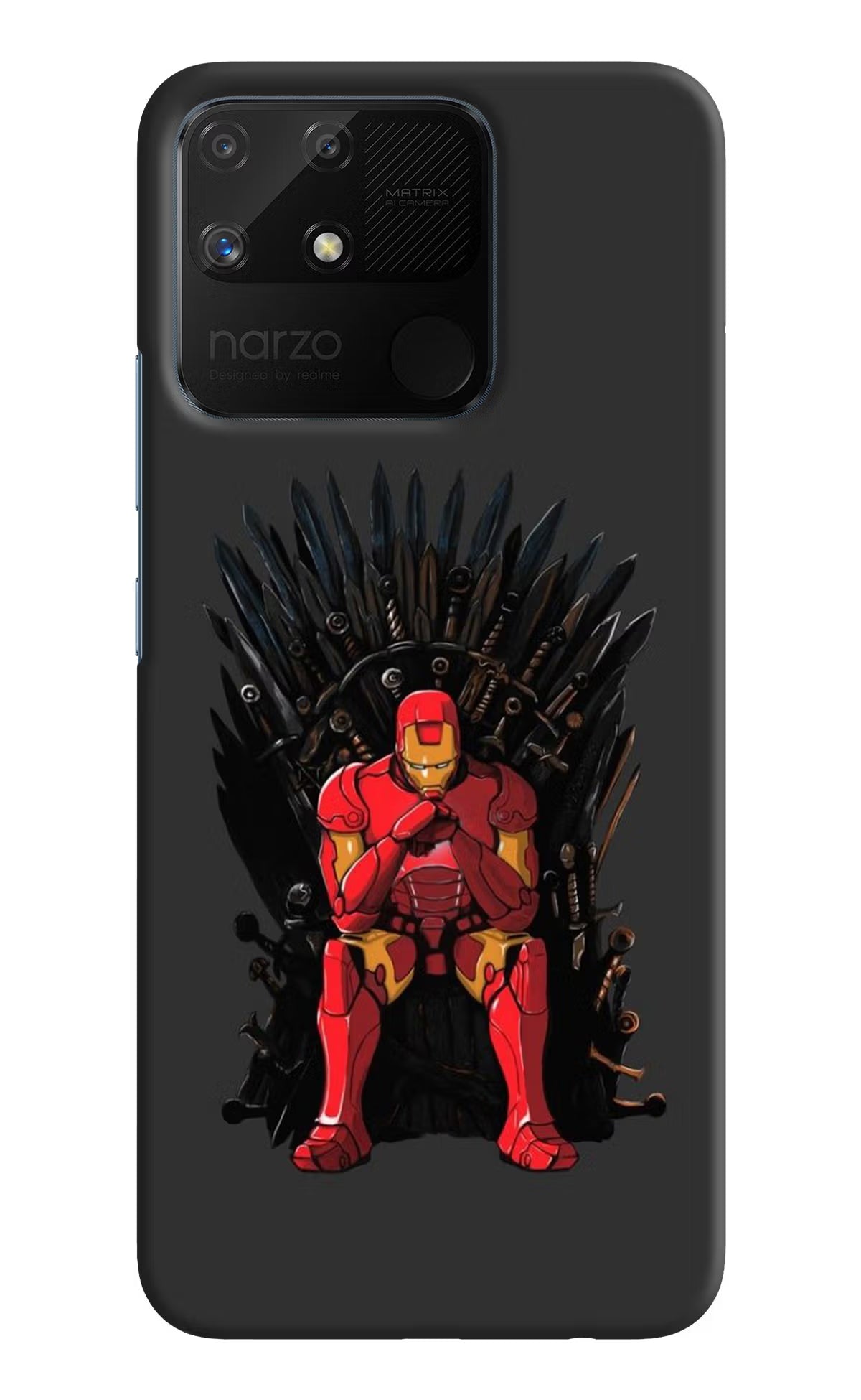 Ironman Throne Realme Narzo 50A Back Cover - Ironman Throne Realme Narzo 50A Hard Case Back Cover by Casekaro Ironman Throne Realme Narzo 50A Hard Case Back Cover by Casekaro