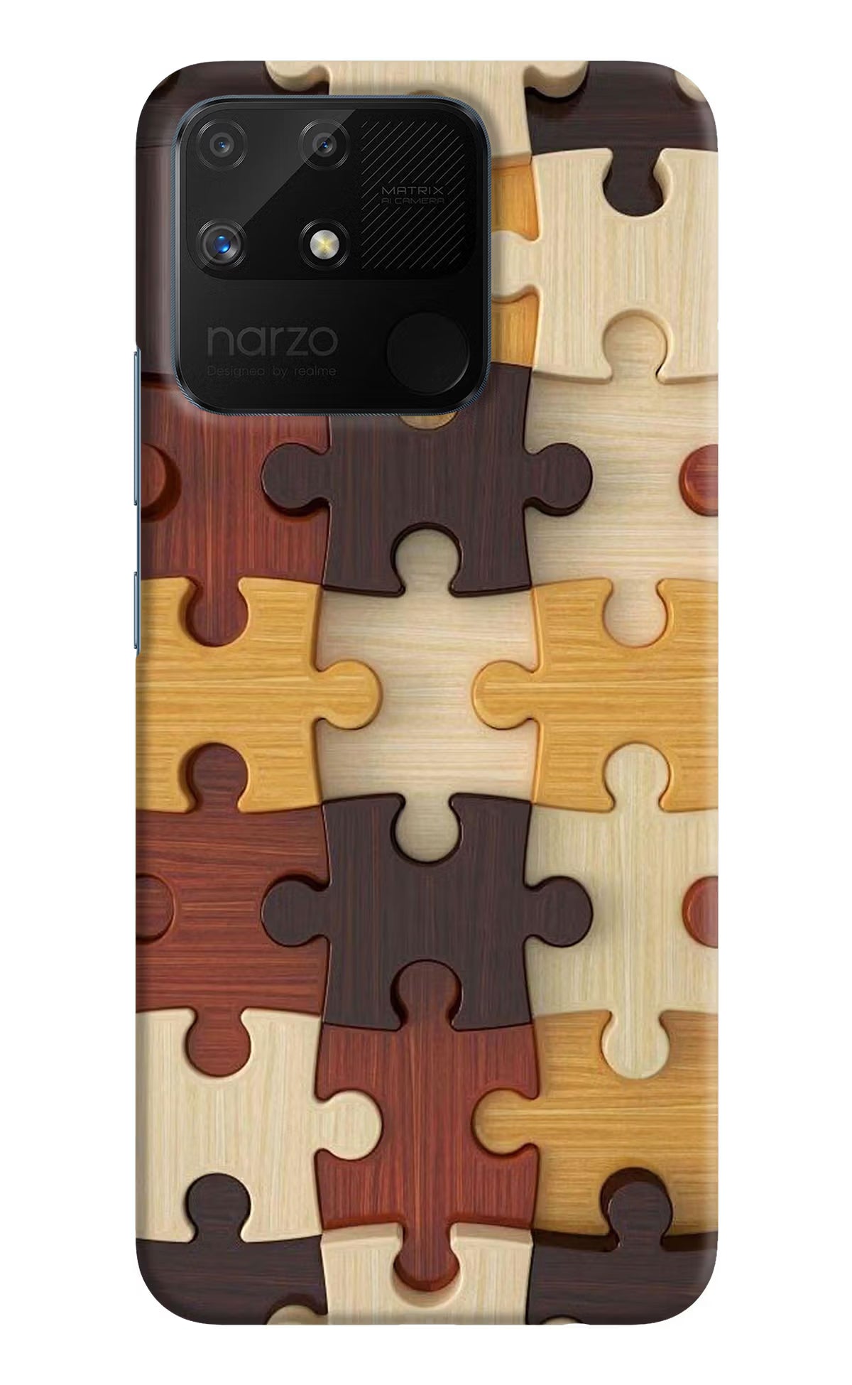 Wooden Puzzle Realme Narzo 50A Back Cover - Wooden Puzzle Realme Narzo 50A Hard Case Back Cover by Casekaro Wooden Puzzle Realme Narzo 50A Hard Case Back Cover by Casekaro