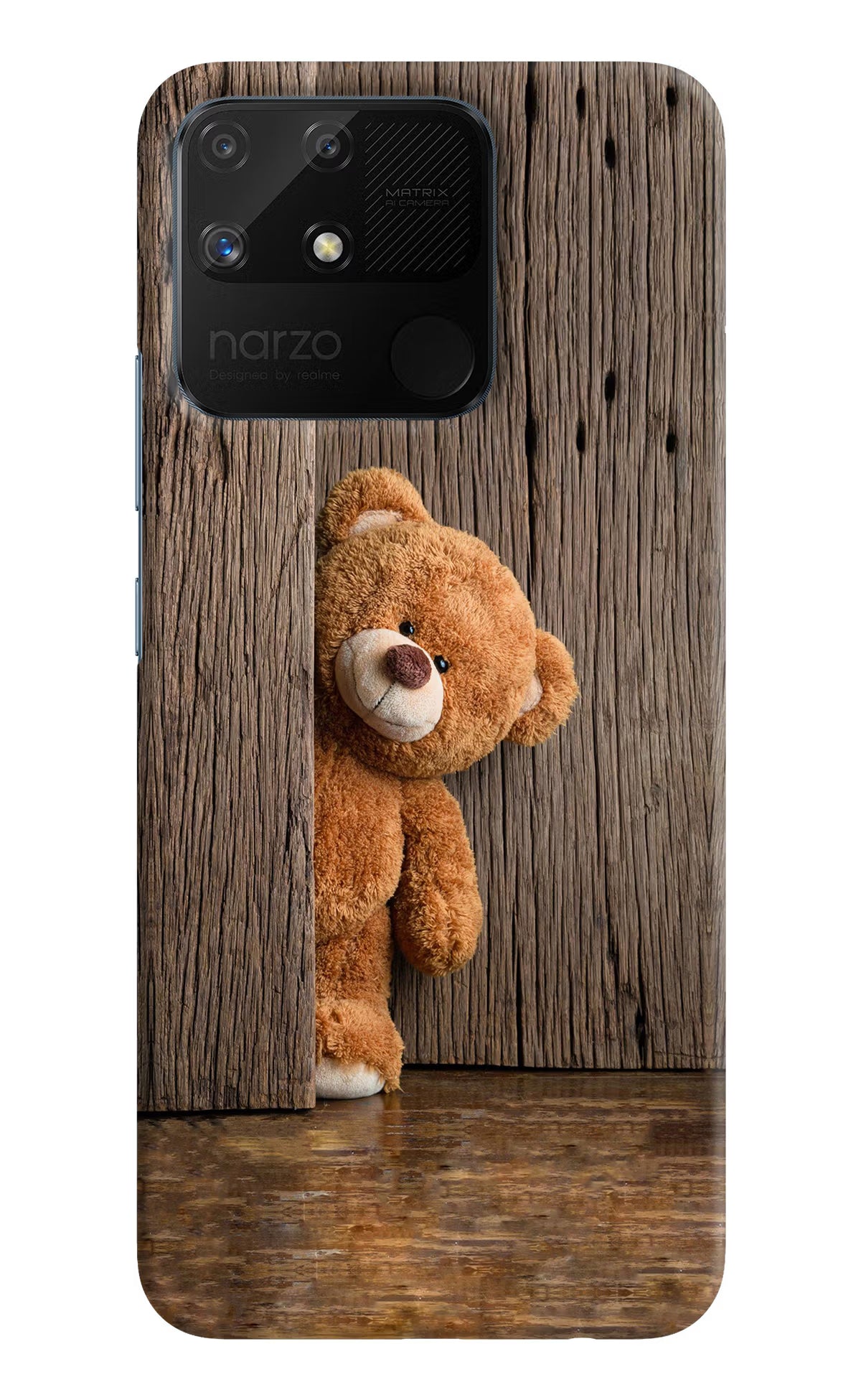Teddy Wooden Realme Narzo 50A Back Cover - Teddy Wooden Realme Narzo 50A Hard Case Back Cover by Casekaro Teddy Wooden Realme Narzo 50A Hard Case Back Cover by Casekaro