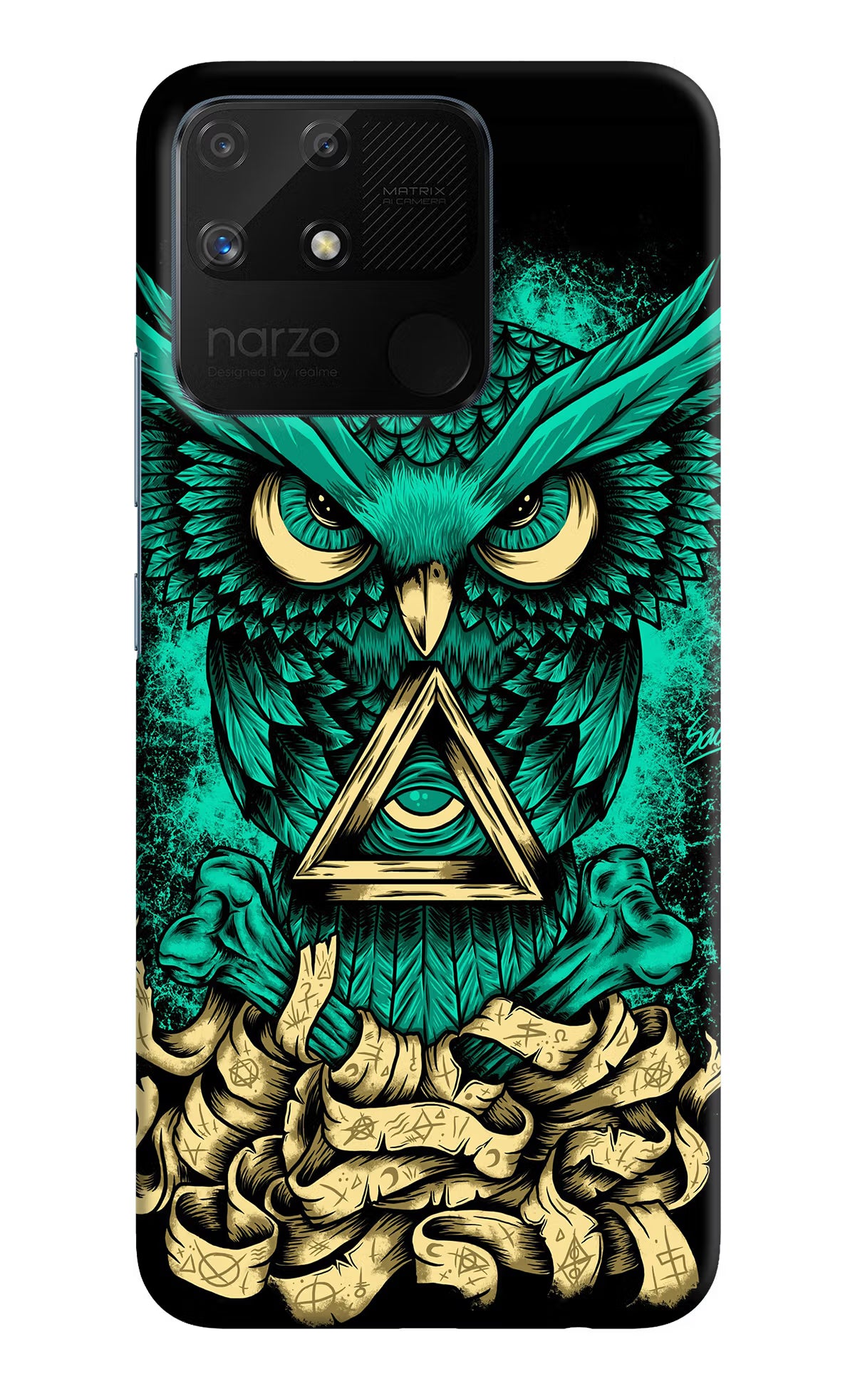 Green Owl Realme Narzo 50A Back Cover - Green Owl Realme Narzo 50A Hard Case Back Cover by Casekaro Green Owl Realme Narzo 50A Hard Case Back Cover by Casekaro