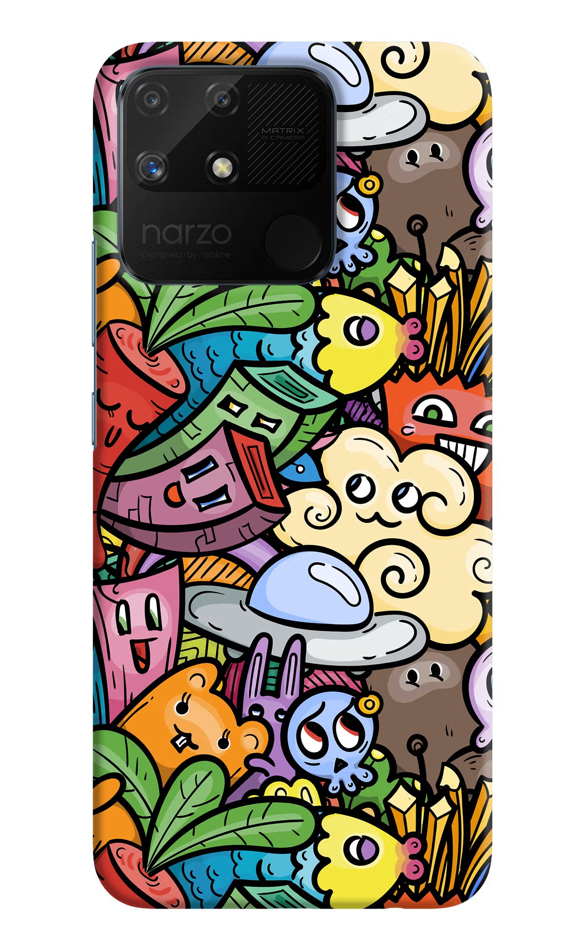 Veggie Doodle Realme Narzo 50A Back Cover - Veggie Doodle Realme Narzo 50A Hard Case Back Cover by Casekaro Veggie Doodle Realme Narzo 50A Hard Case Back Cover by Casekaro